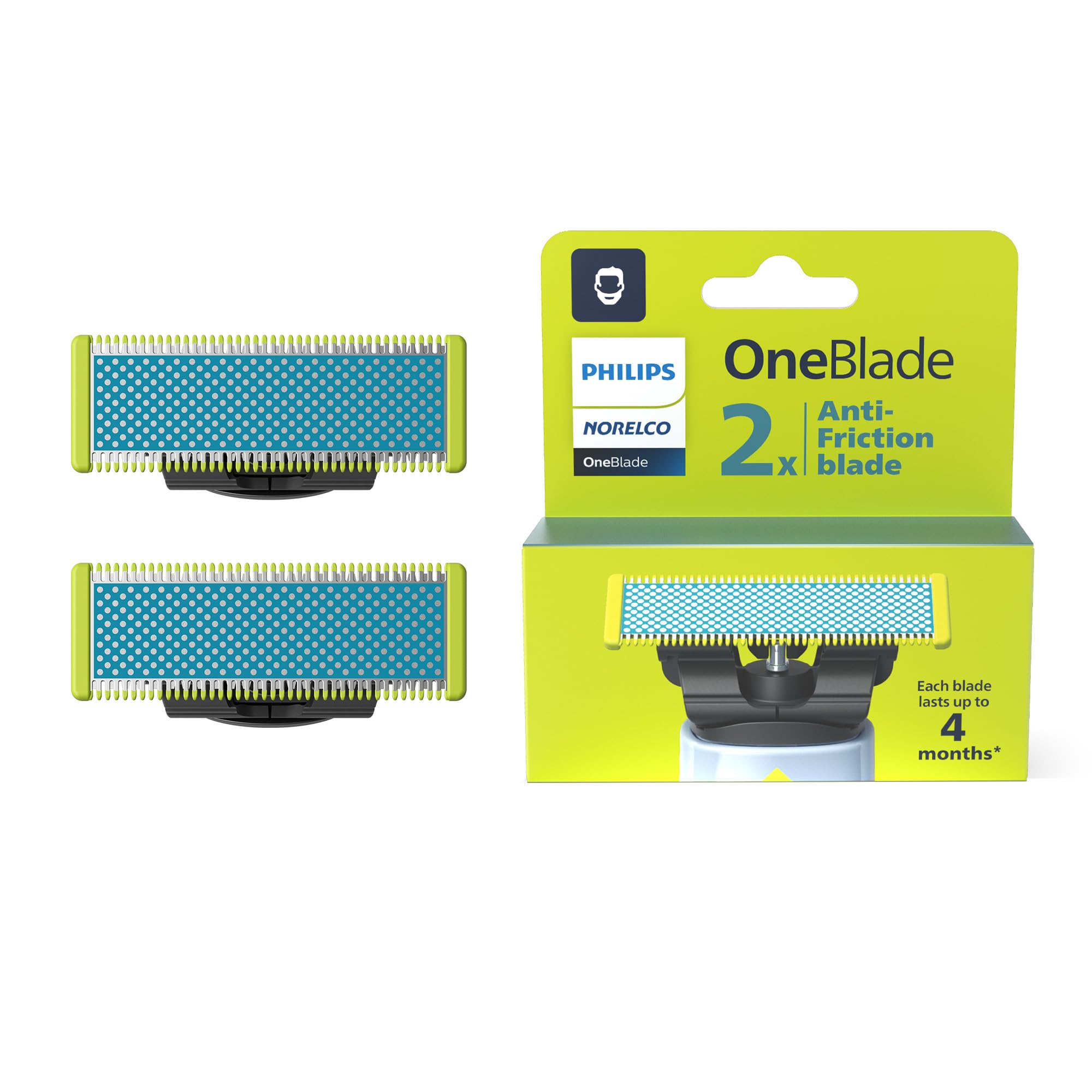 Philips Norelco OneBlade Replacement Blades, Anti-Friction, 2 Pack | Genuine OneBlade Blades, Anti-Friction Coating, Stainless Steel, Up to 8-Month Supply, QP225/80