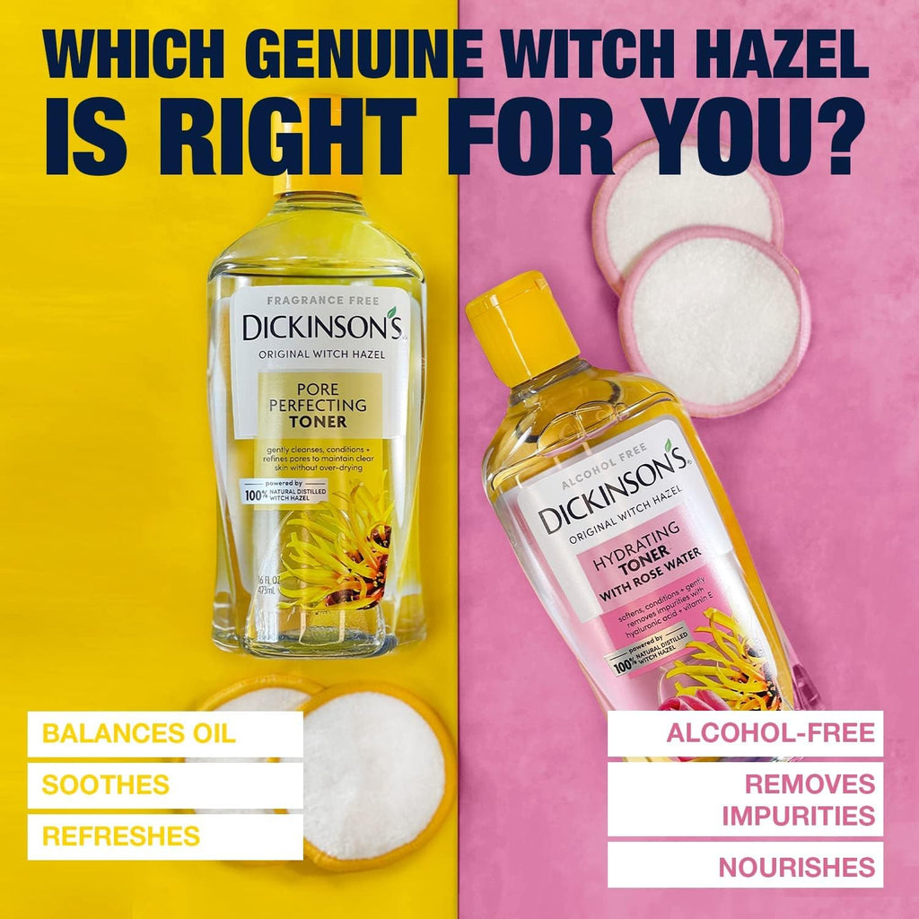Dickinson's Witch Hazel Hydrating Toner with Rosewater | 16 Fl Oz | Alcohol-Free, Enhanced 100% Natural Formula; Hydrates, Soothes & Balances Skin