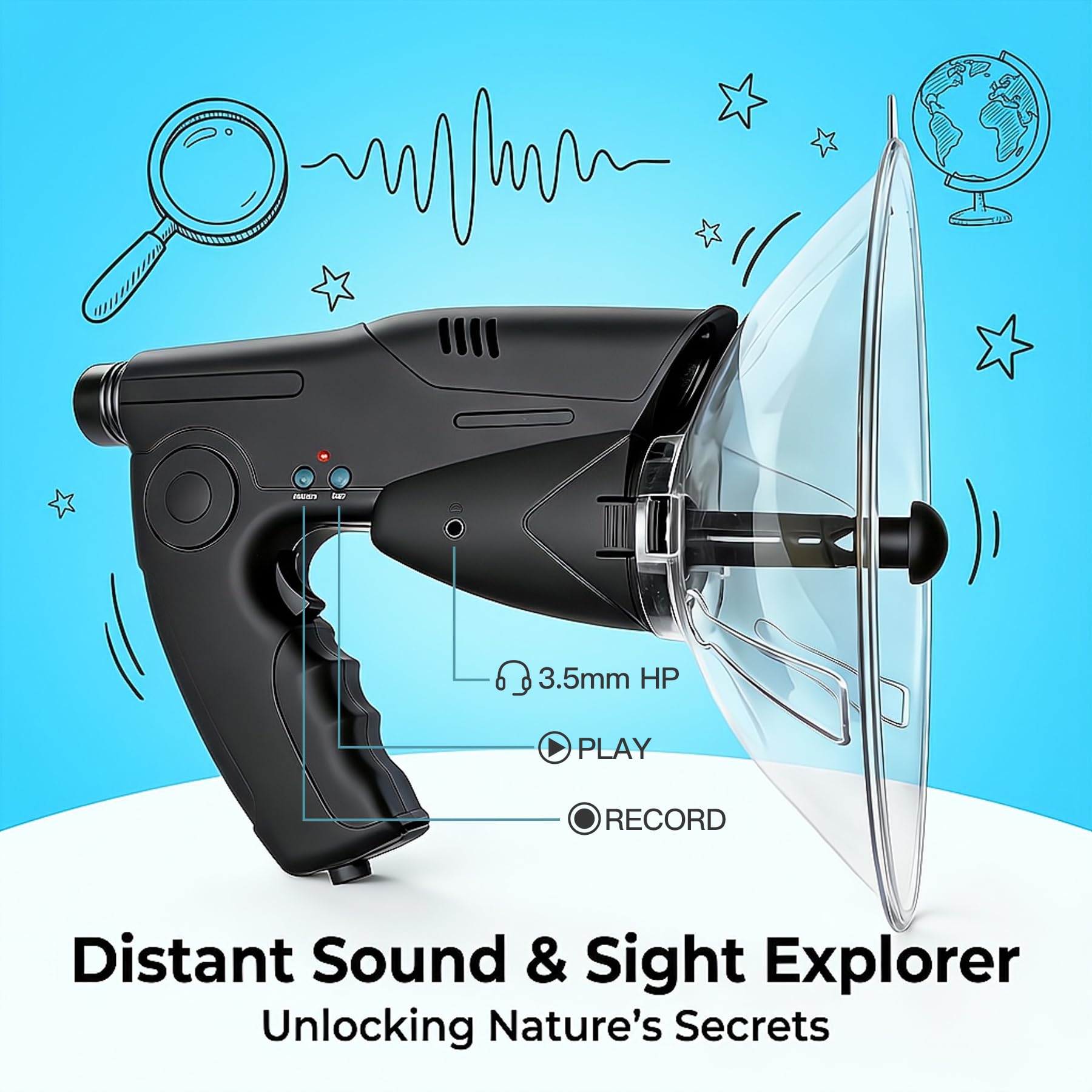 Buy now HAUSBELL Parabolic Listening Device for Adventure – Bionic Ear Electronic Nature Explorer, 8X Monocular, Adjustable Volume, Includes Headphone, Fun Outdoor Nature Sound Observation Digital Tools at indiglob india