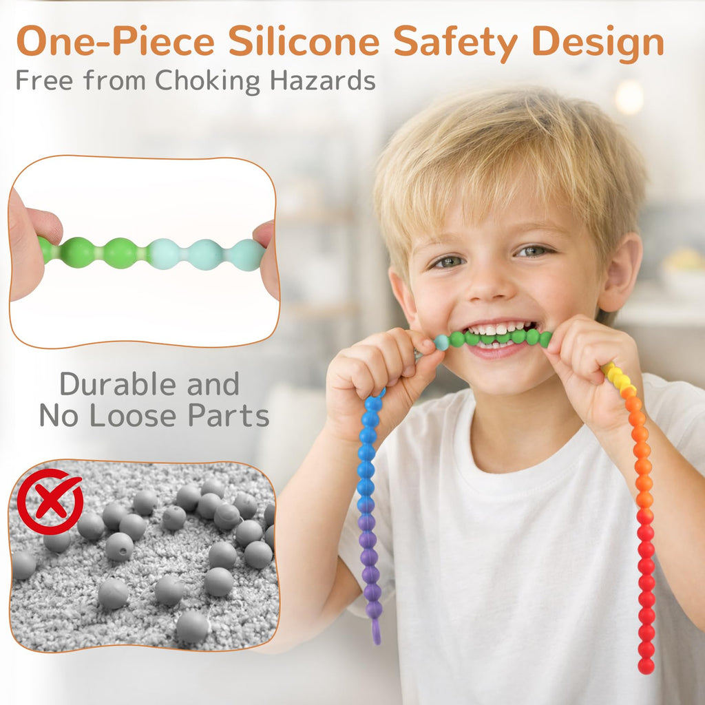 Chew Necklaces for Sensory Kids 2 Pack, One-Piece Silicone Sensory Chew Necklaces for Autism & ADHD, Chew Fidget Chewlry for Kids & Adults, Prevent Nail Biting Necklace for Toddler Boys & Girls
