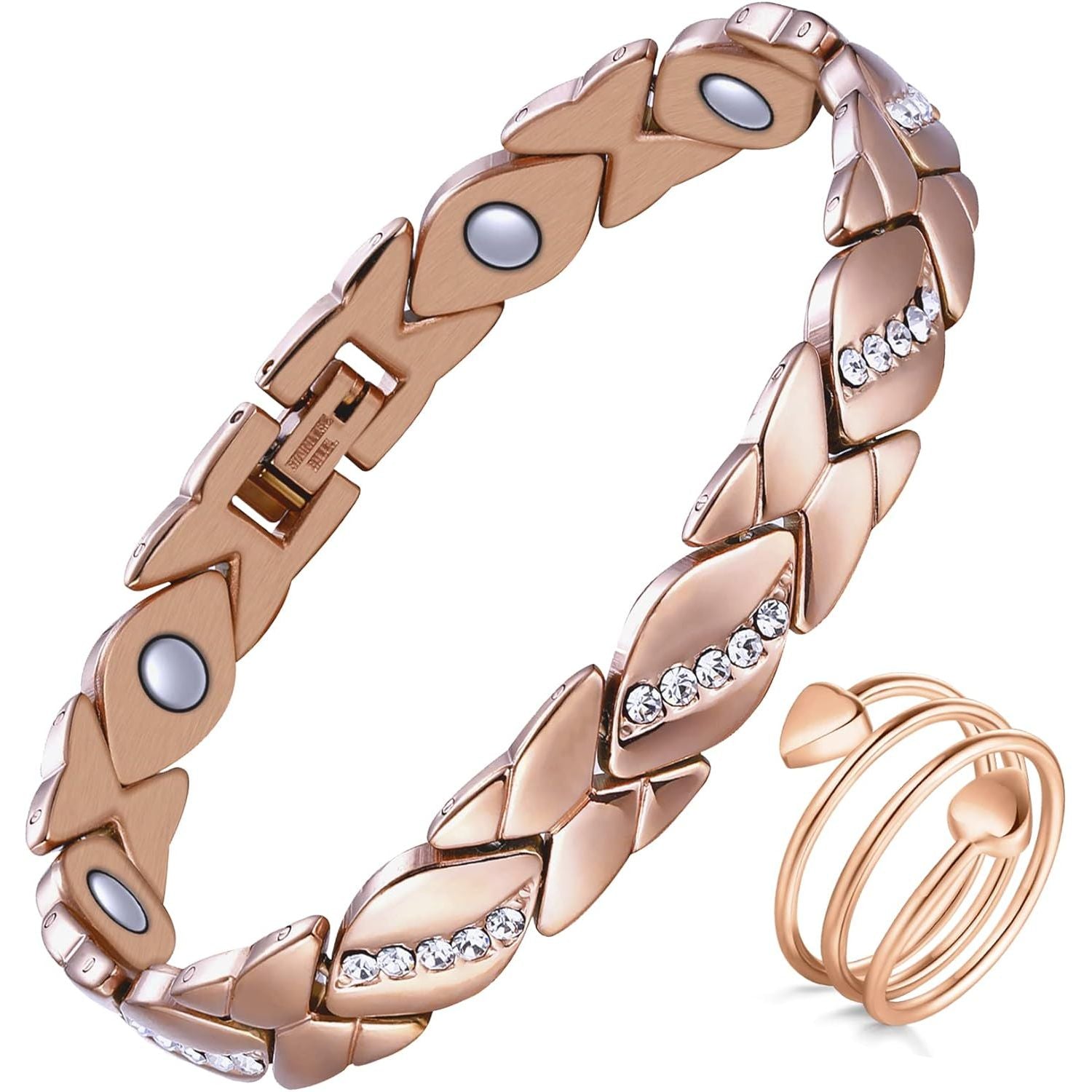 Buy now Jecanori Pure Copper Bracelets for Women,Ultra Magnetic Bracelets for Women with 3500 Gauss Magnets,Crystal Valentine's Day Jewelry Gift, Sizing Tool I-Rose Gold Crystals at indiglob india