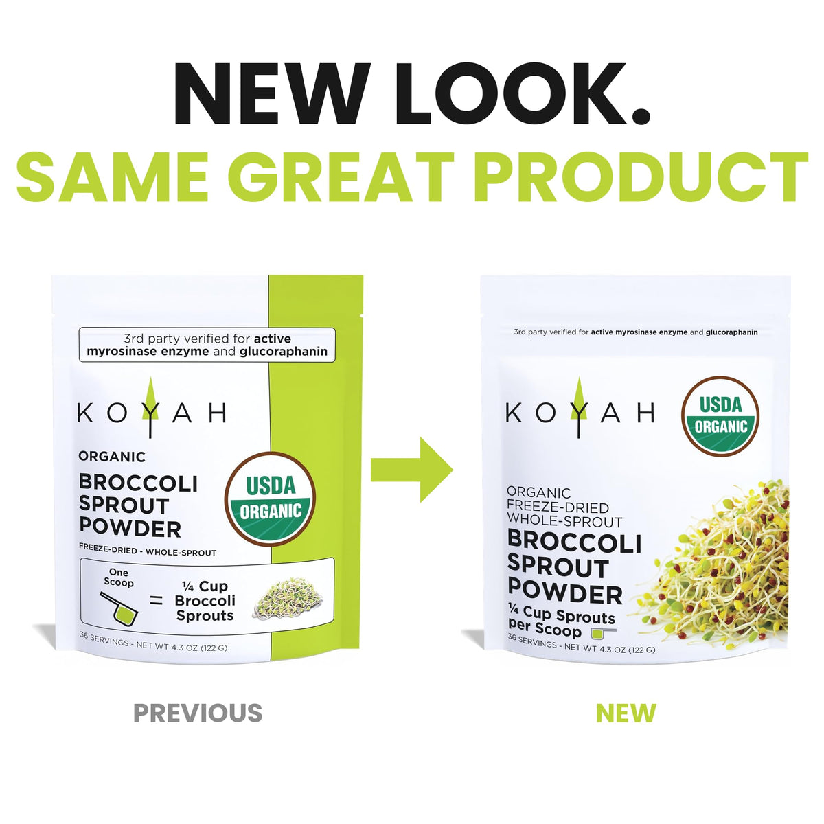 KOYAH - Organic Broccoli Sprout Powder, Freeze-dried: 36 Servings