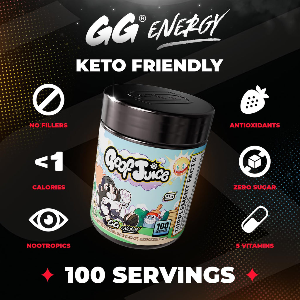 Gamer Supps GG Energy - Goof Juice by MoistCr1TiKaL (100 Servings) - Keto Friendly Gaming Energy and Nootropic Blend, Sugar Free + Caffeine + Vitamins + Immune Support, Powder Drink
