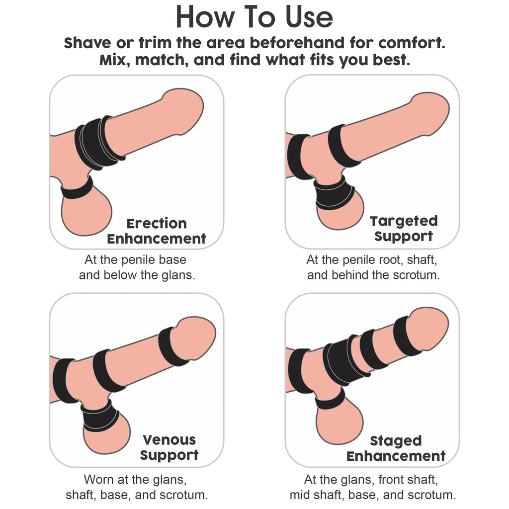6-Piece Silicone Cock Ring Set, Penis Ring and Ball Stretcher for Men