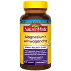 Nature Made Magnesium + Ashwagandha Capsules, 60 Capsules | Stress Relief and Sleep Support, Magnesium 300 mg and Clinically Studied Sensoril Ashwagandha Supplements, 30 Day Supply