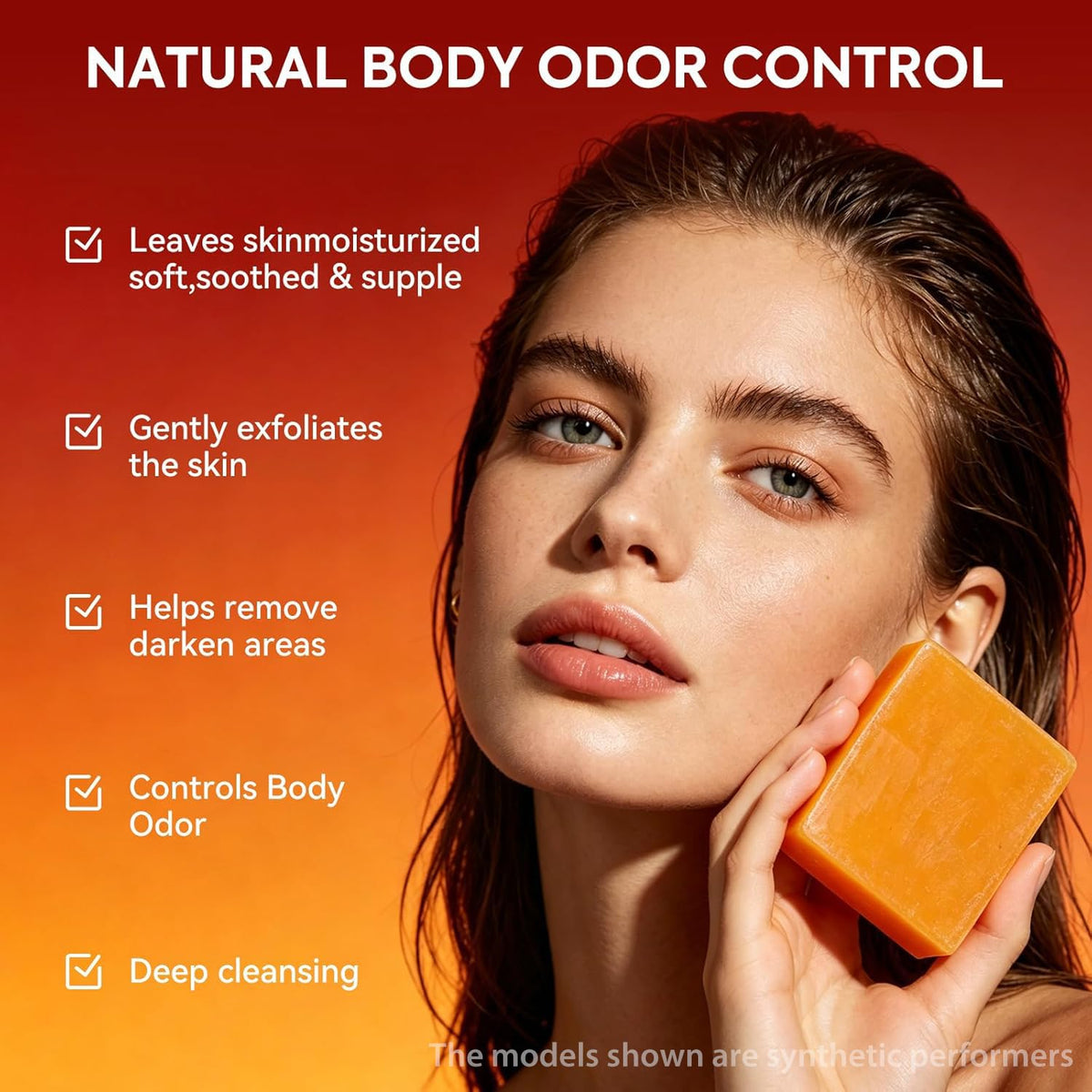 Persimmon Soap Bar for Body Odor Control, Japanese Persimmon and Tea Tree Deodorizing Soap for Nonenal Aging Odor, Men and Women, Gentle Non Drying, Pack of 3