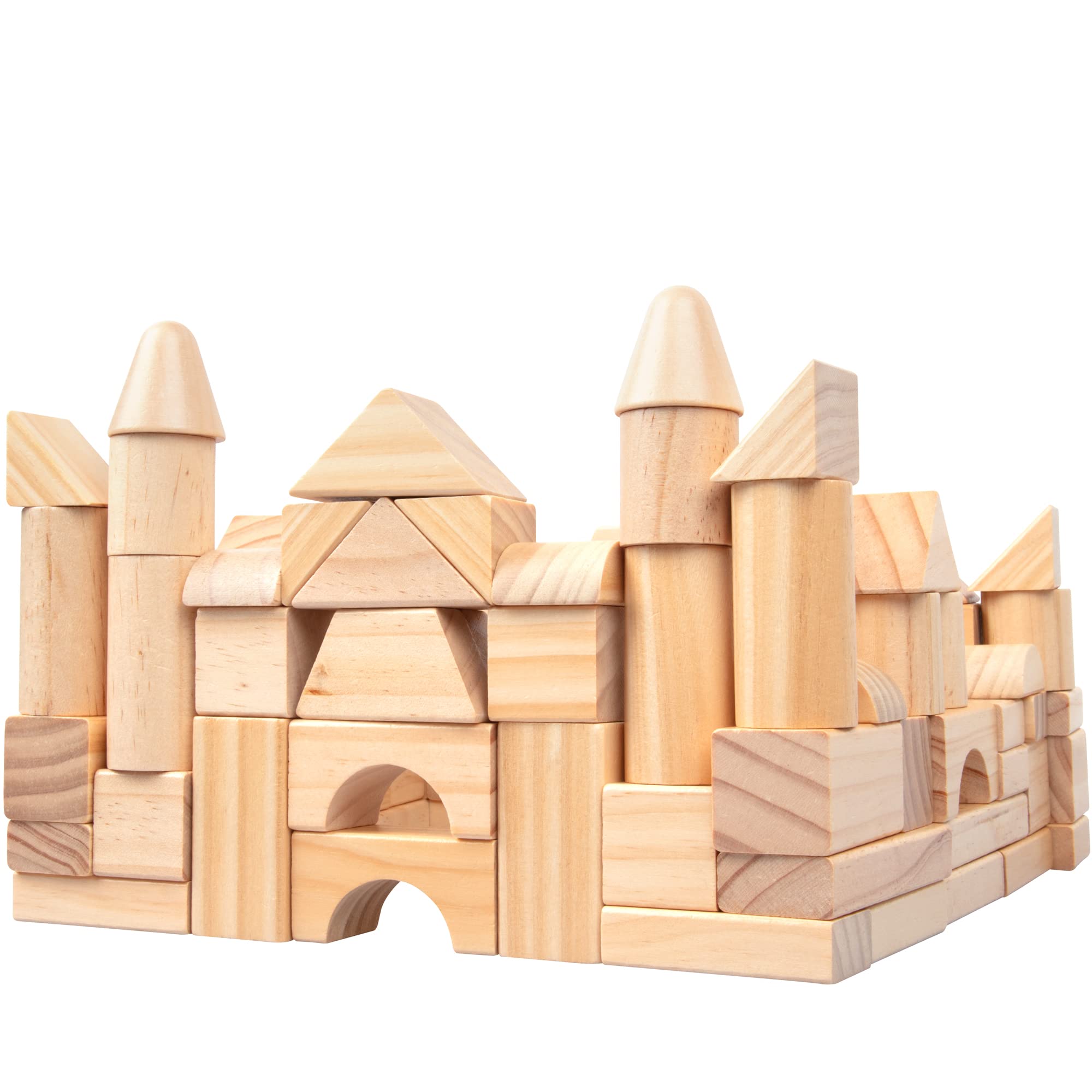 Buy now Wooden Blocks Set - 100 Pc Natural Colored Wood Building Block Toys- 100% Real Wood, 14 Different Shapes, Great Gift for Kids or School Project, Hands On Indoor Activity Play- Build, Stack and Create at indiglob india
