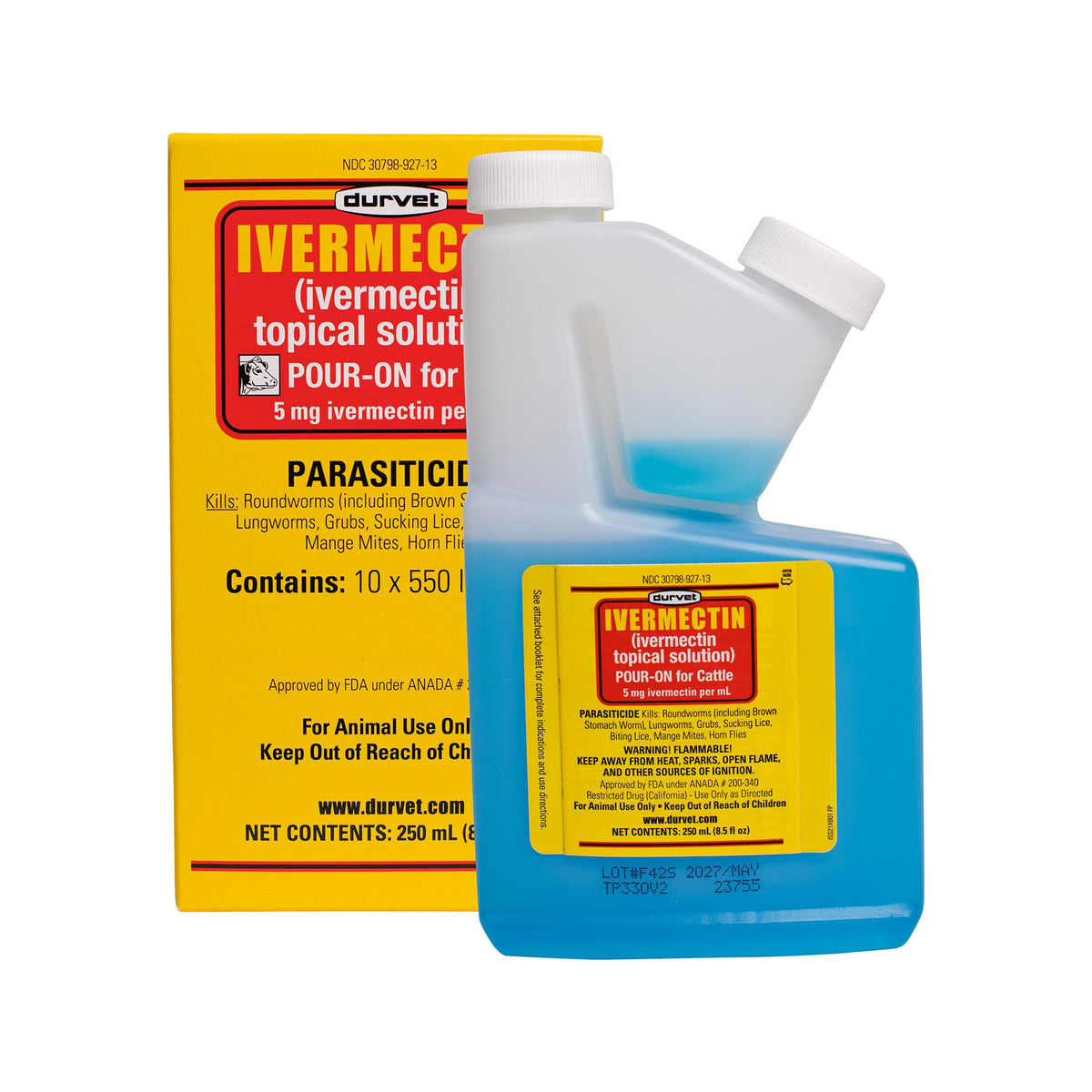 Durvet Ivermectin Pour On Cattle Dewormer 5mg/ml - Ivermectin Topical Solution 250ml