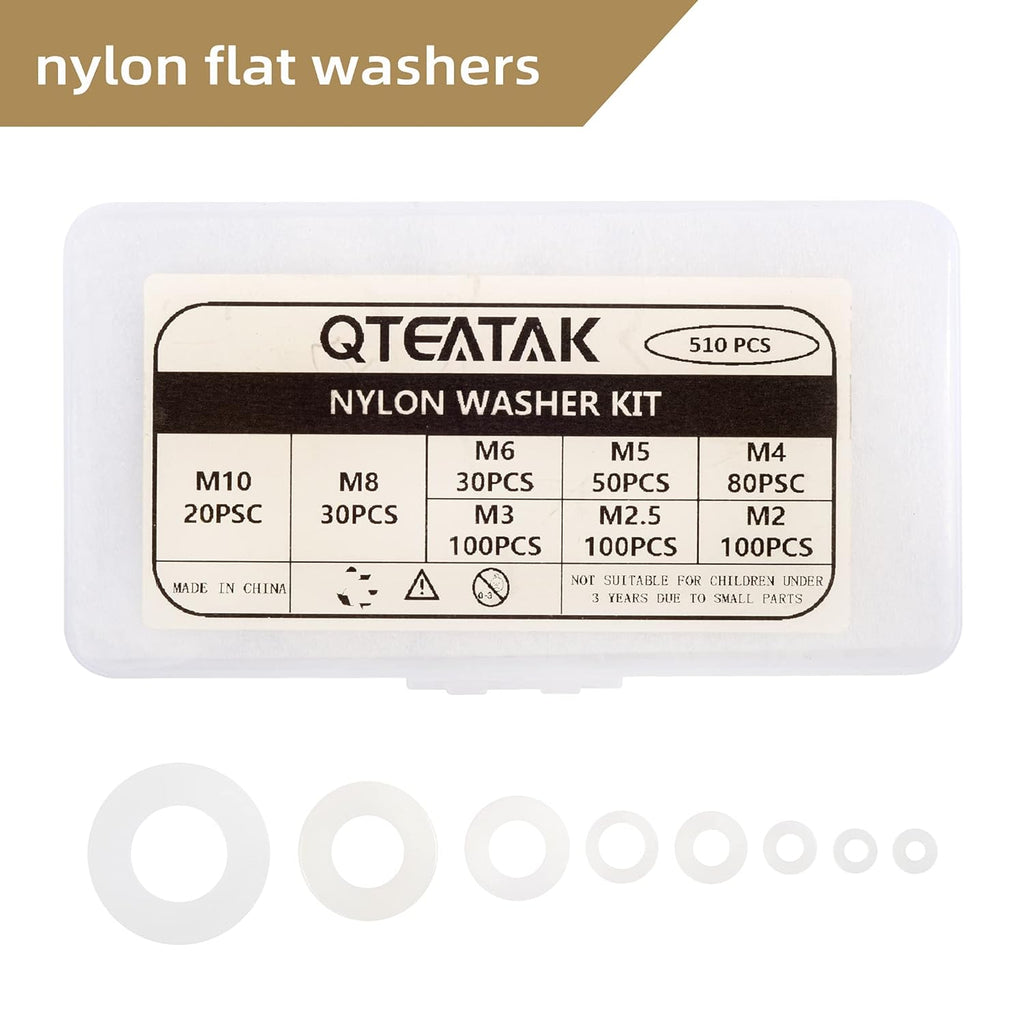 Buy now QTEATAK 510 Pcs White Nylon Flat Washer Assortment Kit for Electrical Connections on Household & Commercial Appliances, (M2 M2.5 M3 M4 M5 M6 M8 M10) at indiglob india