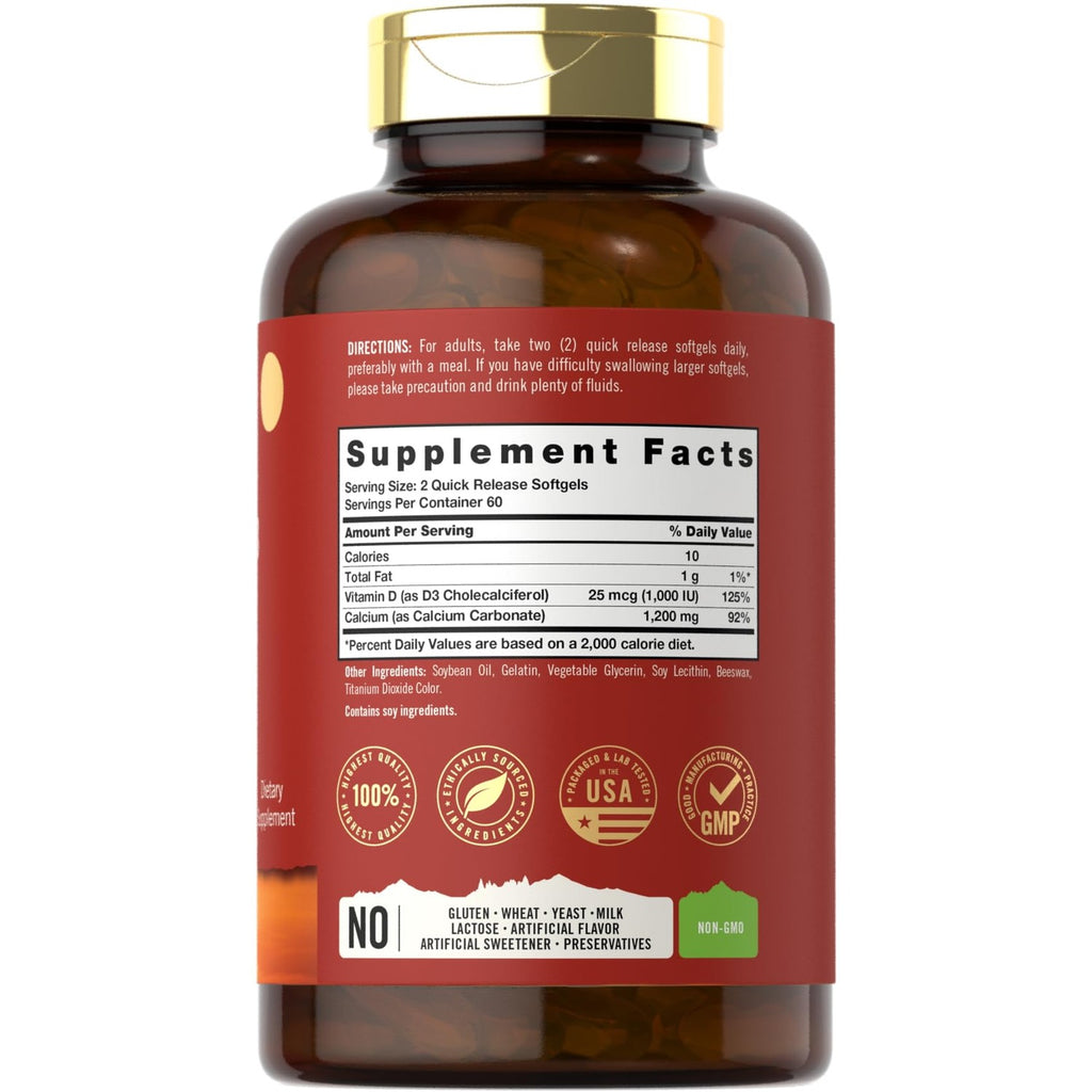 Carlyle Calcium 1200 mg with Vitamin D3 | 120 Softgels | Non-GMO & Gluten Free Supplement for Men and Women | Tahoe Nutritionals