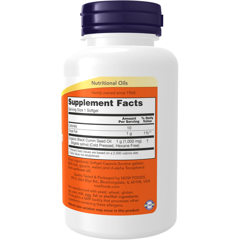 Buy now NOW Foods Supplements, Black Cumin Seed Oil, 1,000 mg, Cardiovascular Support*, 60 Softgels at indiglob india