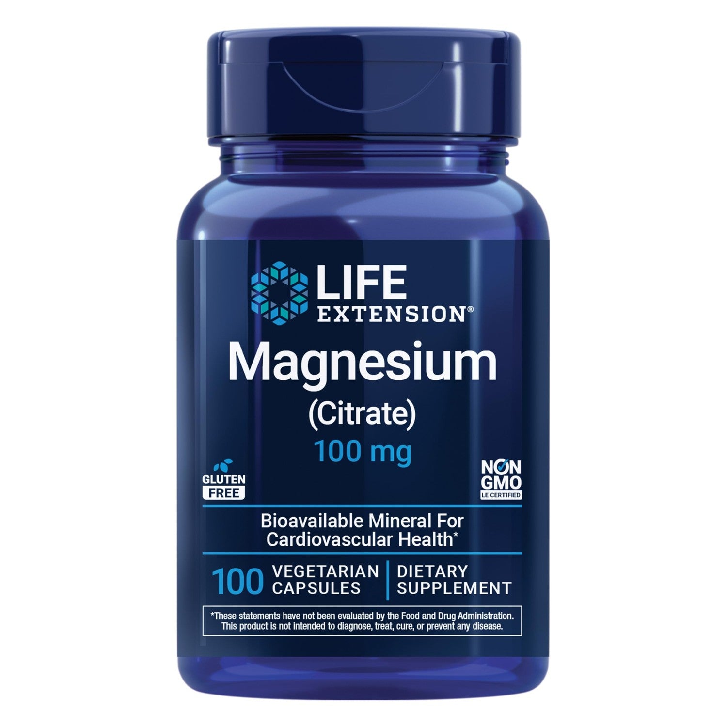 Life Extension Magnesium Citrate 100mg, 180 Vegetarian Capsules | 100 mg of Magnesium Citrate per capsule. Non-GMO, Gluten Free, Vegetarian.