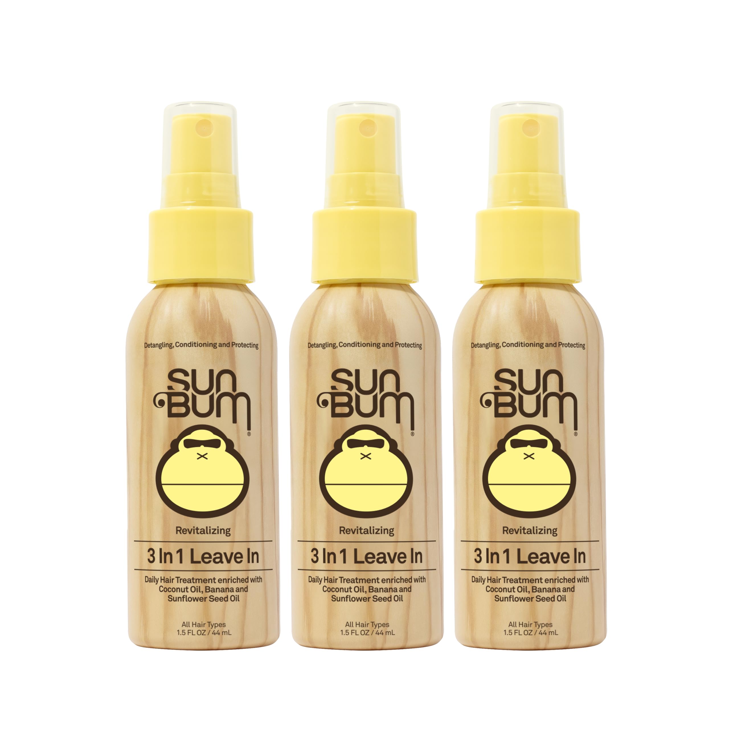 Sun Bum Revitalizing Leave In Conditioner Detangler Spray - 1.5 oz (3-Pack) | Anti Frizz, Color Friendly, UV Protecting, Enriched with Coconut Oil and Banana, Vegan, Travel Friendly