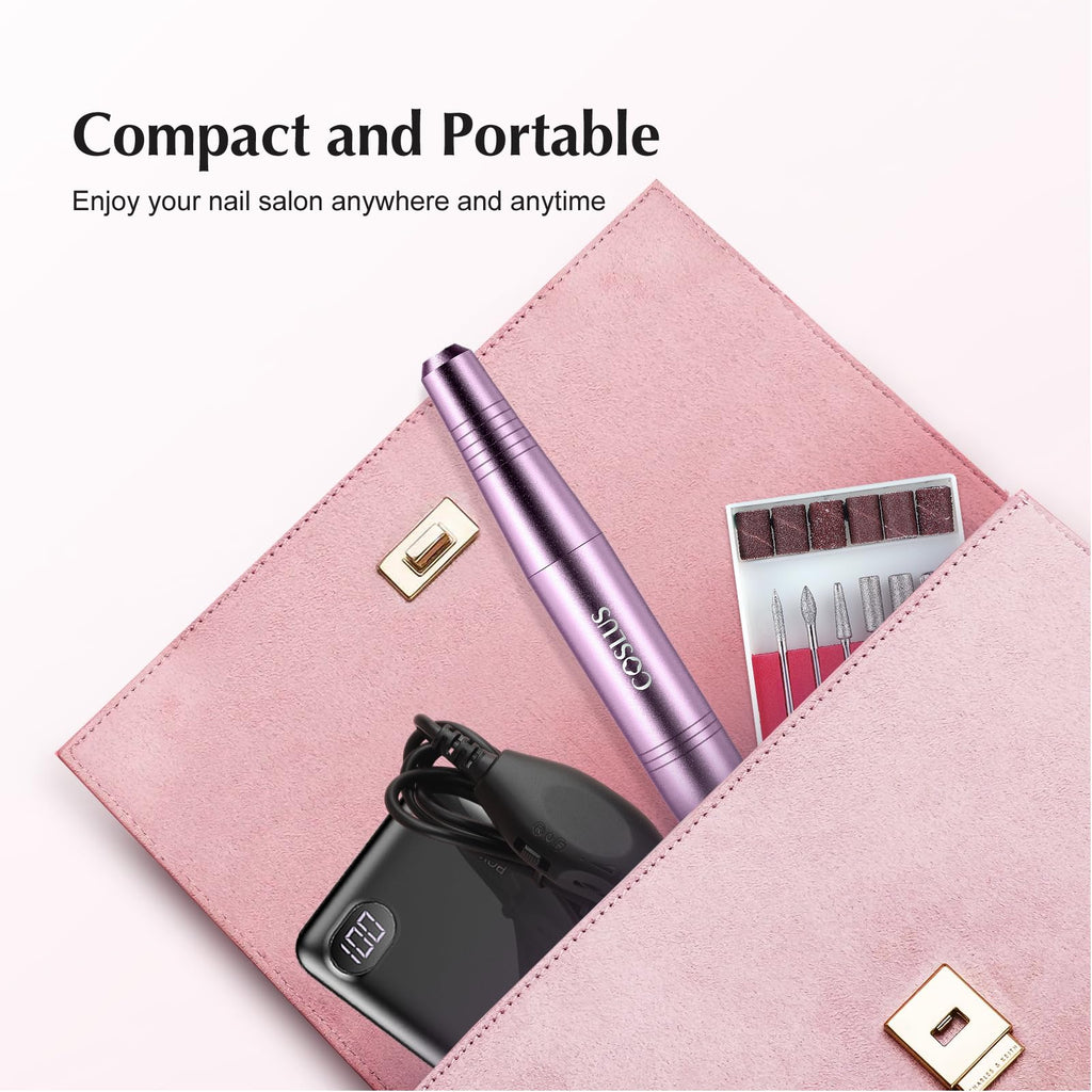 COSLUS C40 Electric Nail Drill Professional, Precise Dial Speed Control | Nail File Machine for Acrylic Gel Dip Powder Removal, Compact Manicure Tools, Beginner-friendly Polishing Set, Home