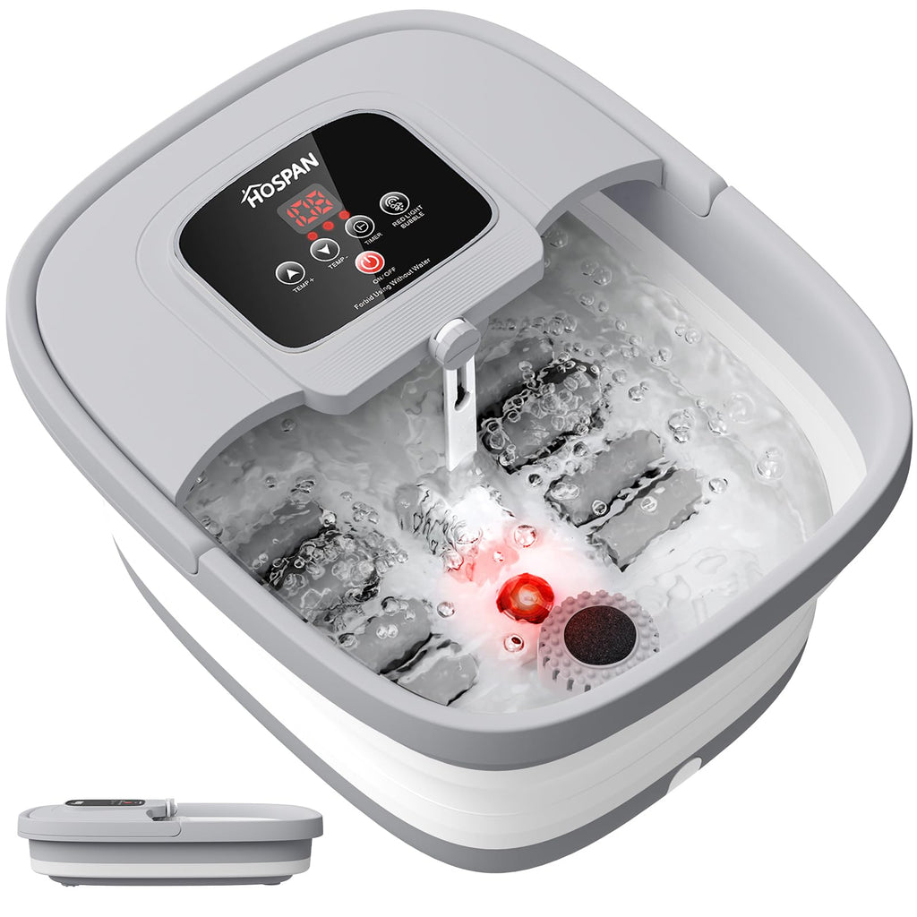 HOSPAN Collapsible Foot Spa, Foot Bath Massager with Heat, Bubble & Massage | 8 Shiatsu Rollers, 95°F-118°F Temp Control, Red Light, Handle, Space-Saving Collapsible Design, for Stress Relief