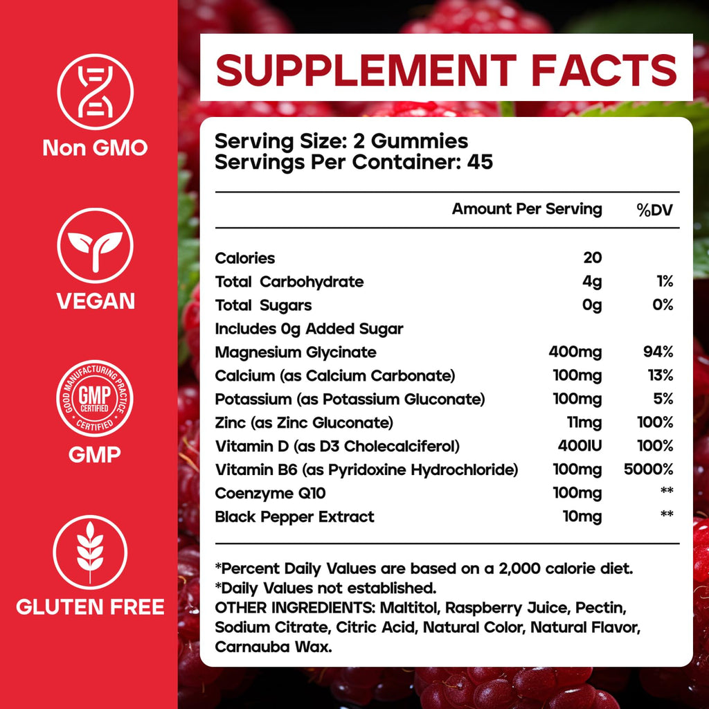 Magnesium Glycinate Gummies 400mg, Sugar Free Magnesium Gummies for Sleep, Muscle Support and Relaxation, Calm Magnesium Supplements for Women and Men, 90 Count