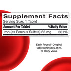 Feosol Original Iron Supplement Tablets, Non-heme, 65mg Iron per Pill, 1 Per Day, 120ct, 4 Month Supply, for Energy and Immune System Support, Made in USA | Iron supplements for energy and immune system support, small coated ferrous sulfate tablets