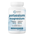 ﻿Pure Potassium Supplement with Magnesium Glycinate, 300 Capsules | Enhanced with Fat-Soluble Vitamin C | Chloride + Glycinate Mineral Electrolyte Complex | Only Active Ingredients | Filler Free