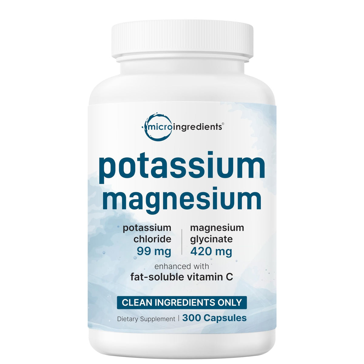 ﻿Pure Potassium Supplement with Magnesium Glycinate, 300 Capsules | Enhanced with Fat-Soluble Vitamin C | Chloride + Glycinate Mineral Electrolyte Complex | Only Active Ingredients | Filler Free