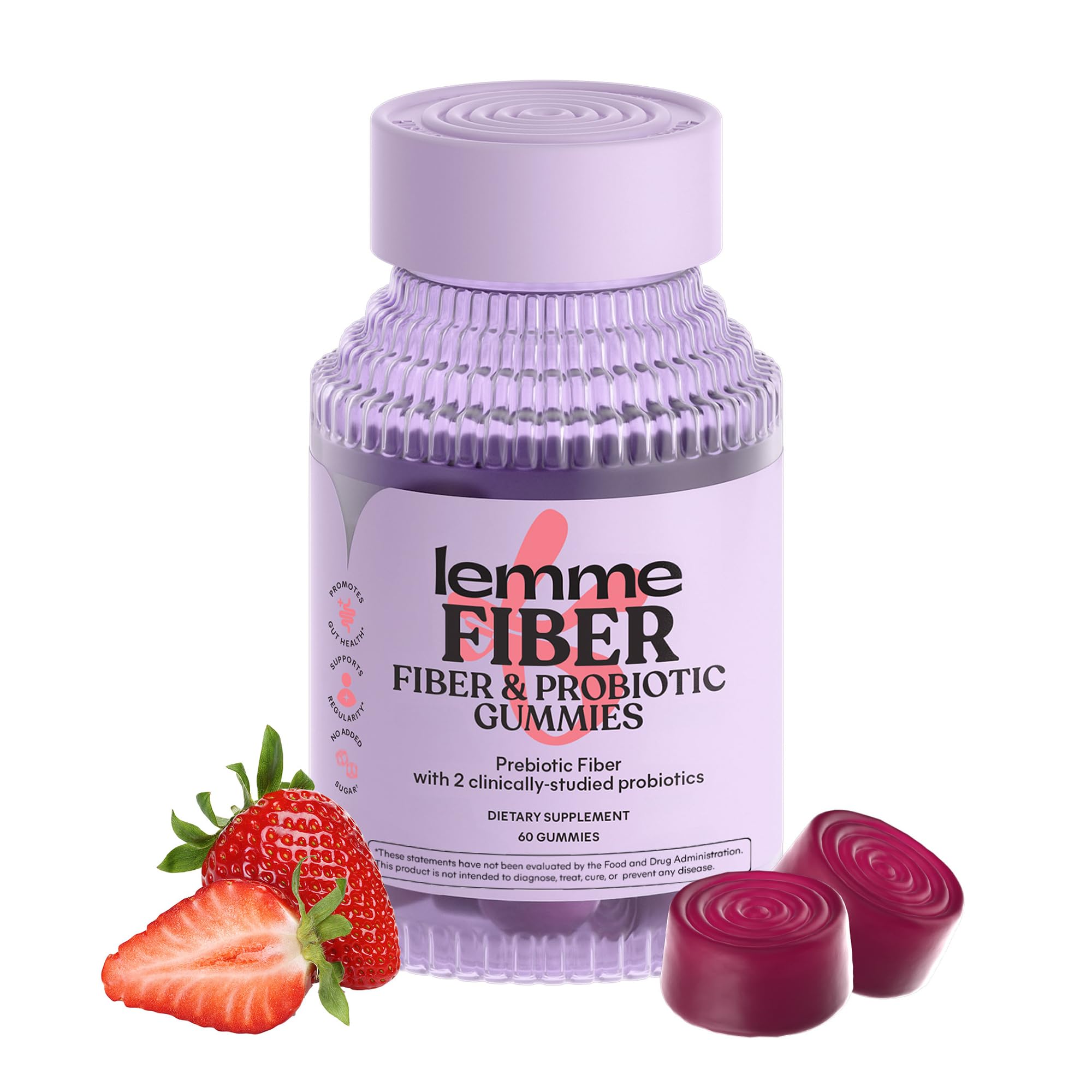 Lemme Fiber & Probiotic Gummies for Adults, 30-Day Supply | 4g Prebiotic Fiber & Clinically Studied Probiotic Strains to promote Regularity & Gut Health, No Sugar Added