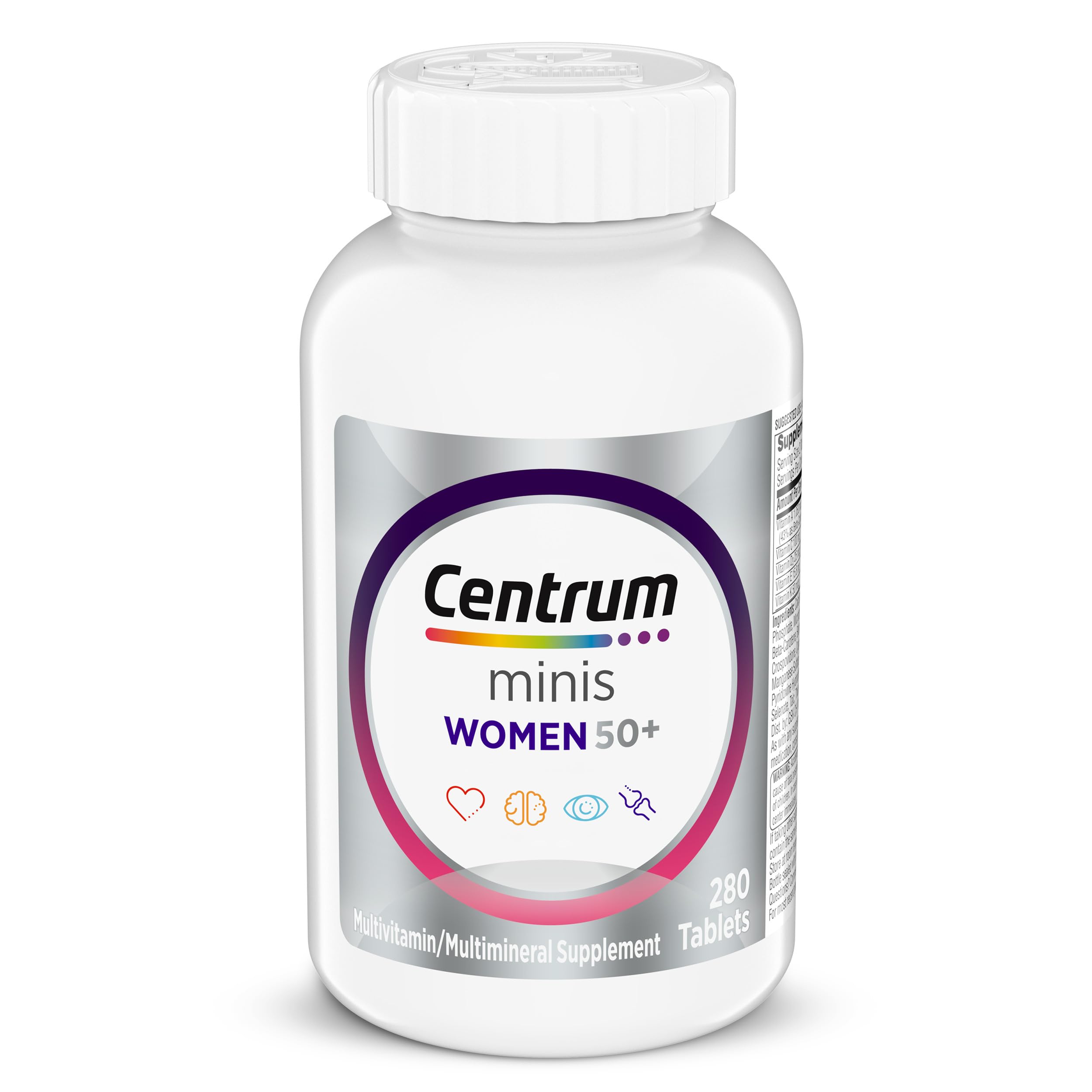 Centrum Minis Silver Women's Multivitamin, Women 50 and Over, 280 Tablets | Contains Vitamin D3, B Vitamins, Calcium, and Antioxidants, Non-GMO Ingredients, Supports Memory and Cognition, GLP-1 Support