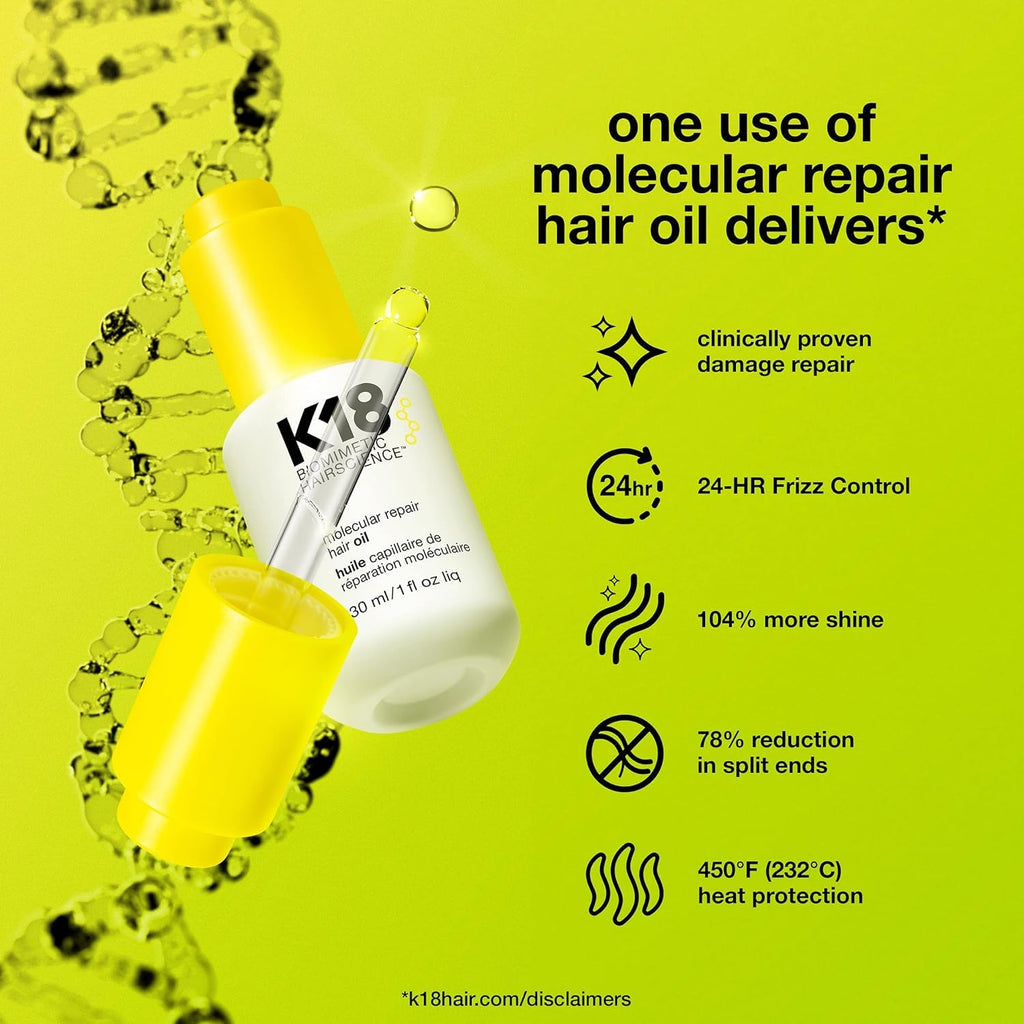 K18 Molecular Repair Hair Oil, Weightless Oil for Stronger, Healthier Hair, Suitable For All Hair Types
