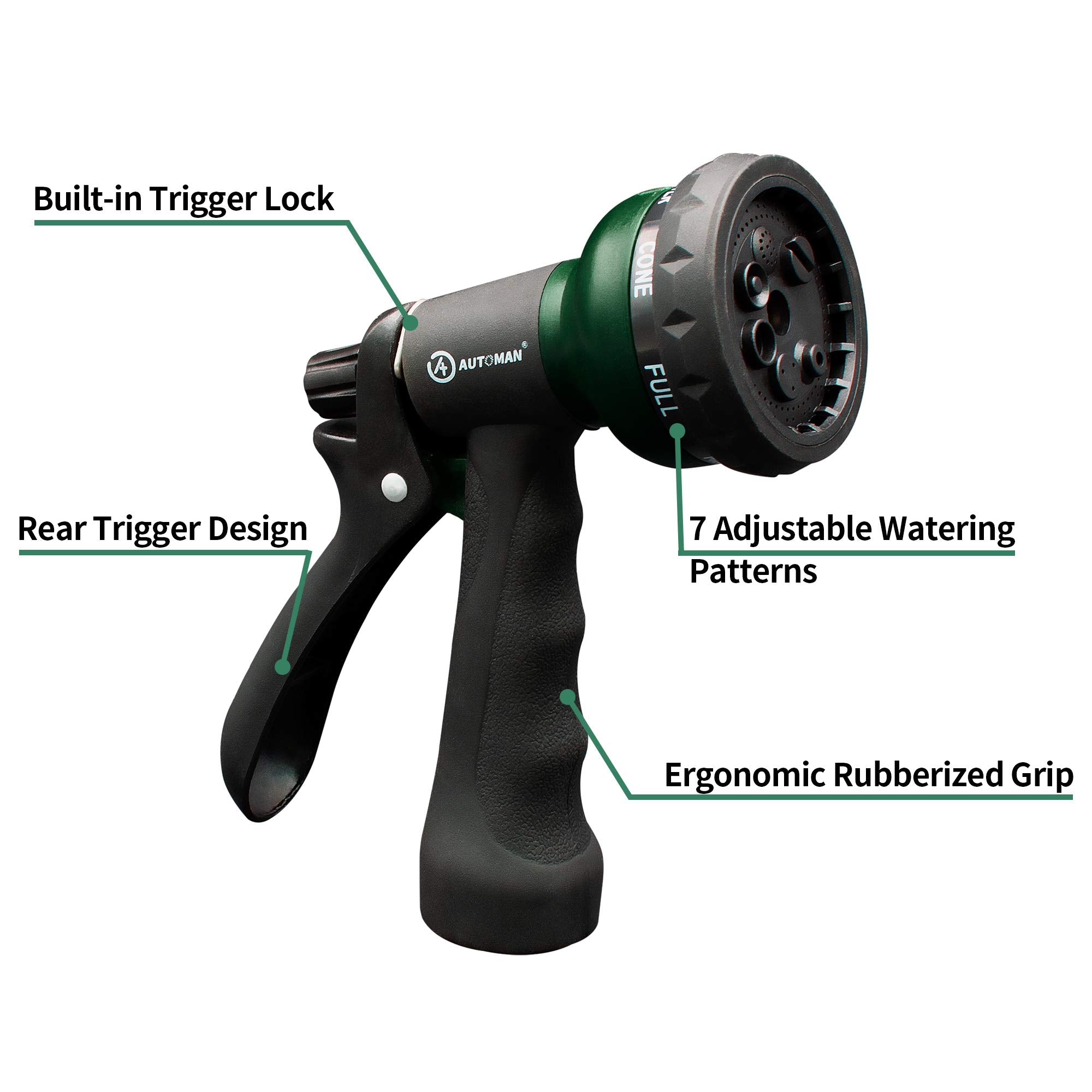 Buy now AUTOMAN-Garden-Hose-Nozzle, ABS Water Spray Nozzle with 7 Adjustable Watering Patterns, Slip Resistant for Watering Plants, Lawn& Garden, Washing Cars, Cleaning, Showering Pets & Outdoor Fun. at indiglob india