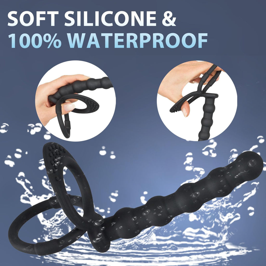 Anal Toys Anal Beads Dual Penetration Cock Ring, Couples Sex Toys Double Anal Dildo Strap On for Anal Play Pleasure & Vaginal Stimulation, Silicone Butt Plug Anal Hook Trainer with Penis Ring