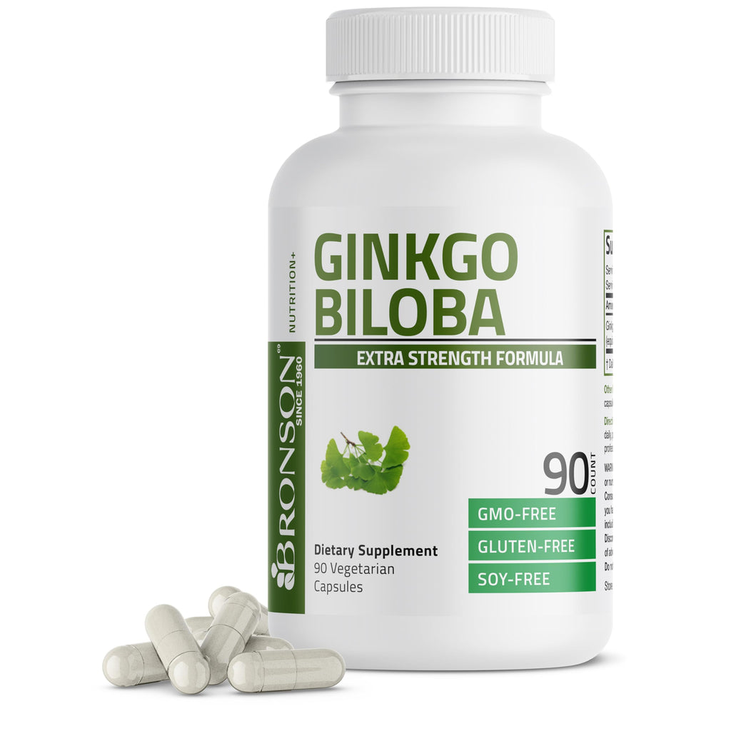 Bronson Ginkgo Biloba Extra Strength Brain & Memory Support 120 Capsules | Vegetarian, Non-GMO, Gluten Free, Soy Free, Memory, Cognitive & Brain Health Support