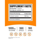 BulkSupplements.com NAC 1000 mg Capsules - N-Acetyle Cysteine 1000mg, NAC Supplement, NAC1000mg - NAC Capsules, Gluten Free - 2 Capsules per Serving, 180-Day Supply, 360 Capsules