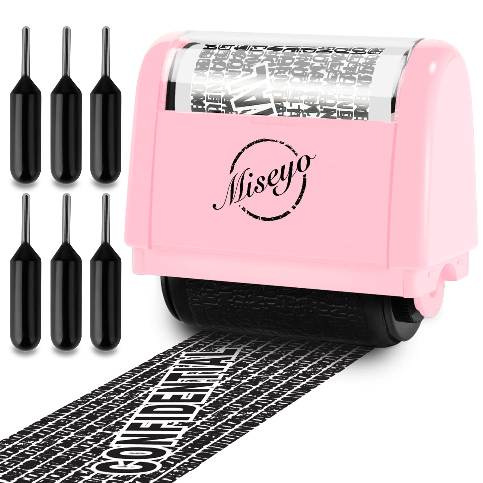Buy now Miseyo Wide Identity Theft Protection Roller Stamp Set - Yellow (3 Refill Ink Included) Pink Stamp+6 Refills at indiglob india