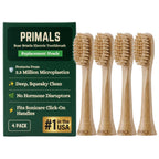 PRIMALS Boar Bristle Electric Toothbrush Replacement Heads (4-Pack) - Compatible with Philips Sonicare Click-On Handles - Natural Boar Bristles on Bamboo Base - Zero Nylon Bristles - Deep Clean