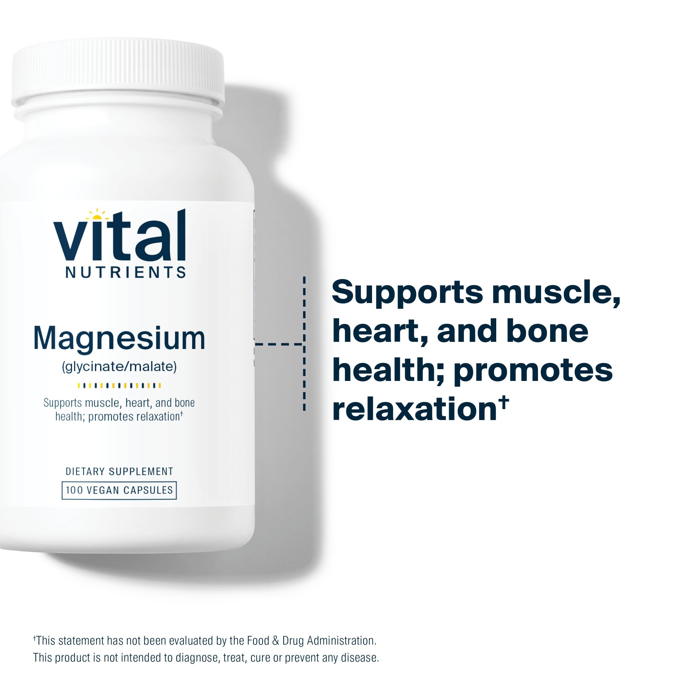 Vital Nutrients Magnesium Glycinate + Malate - 120mg Vegan Magnesium Supplement for Women and Men - Muscle, Heart, Bone Support* - Promotes Relaxation - Gluten, Dairy and Soy Free - 100 Capsules