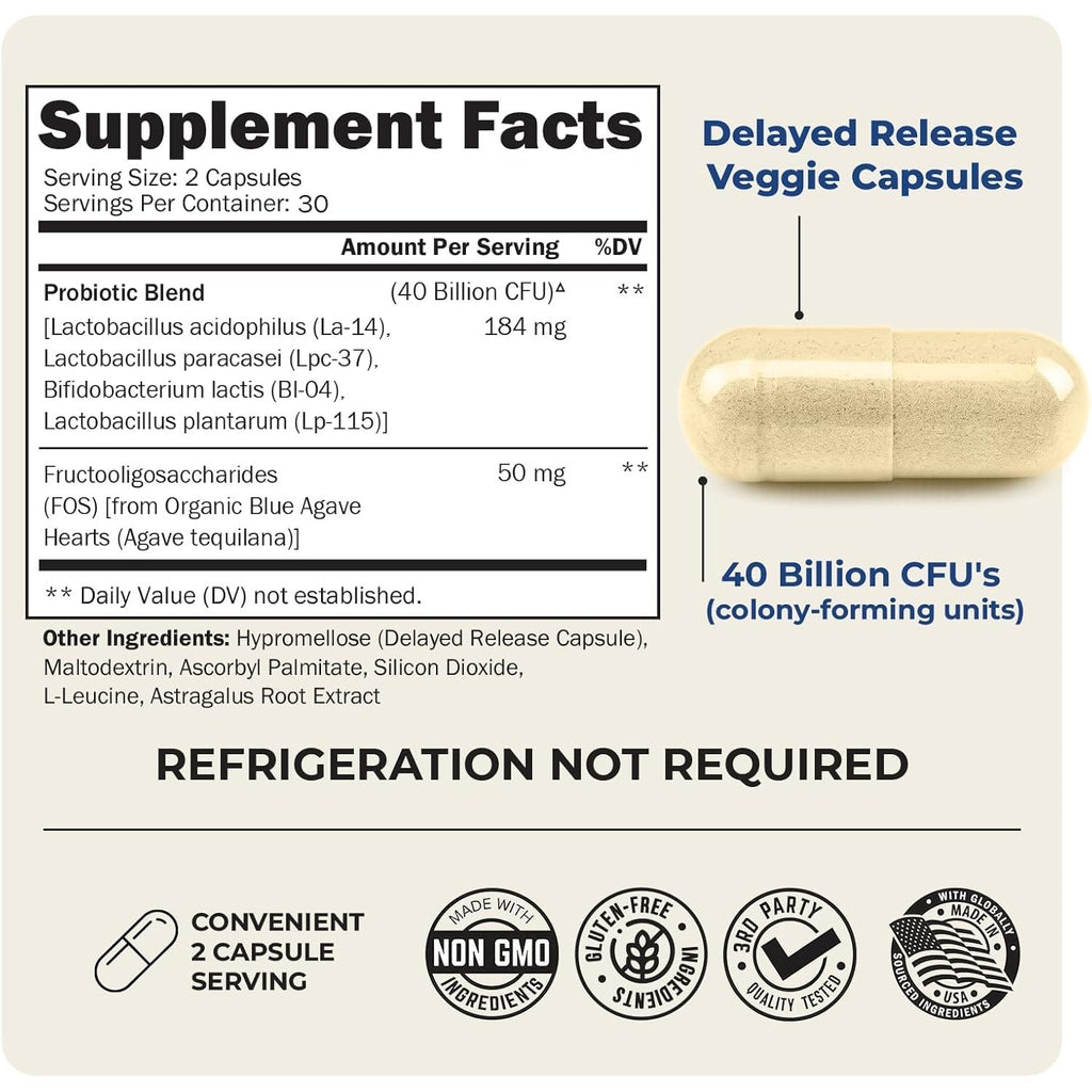 Probiotic 40 Billion CFU with Organic Prebiotics for Gut Health, 60 Count | Probiotics for Men and Women, Immune & Digestive Health Support with Lactobacillus from BioSchwartz, Non-GMO, Shelf Stable