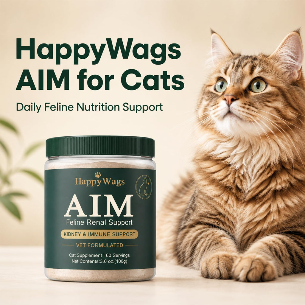 Happy Wags Aim for Cats Powder, happywags Aim Kidney & Immune Support for Cats, Cat Supplement, 100g
