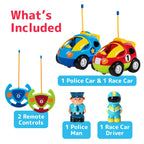 Buy now Prextex 2 Pack Cartoon Remote Control Cars for Toddlers - Police Car and Race Car with Steering Wheel Controllers and Lights - Different Frequencies So Both Can Race Together - Toddler Gift 18+ Months at indiglob india