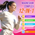 Magnesium Complex Gummies – with 12 Forms of Magnesium Plus Vitamins B6, B12 & C. Vegan Strawberry Gummies to Support Mood, for Adults, 60 Count