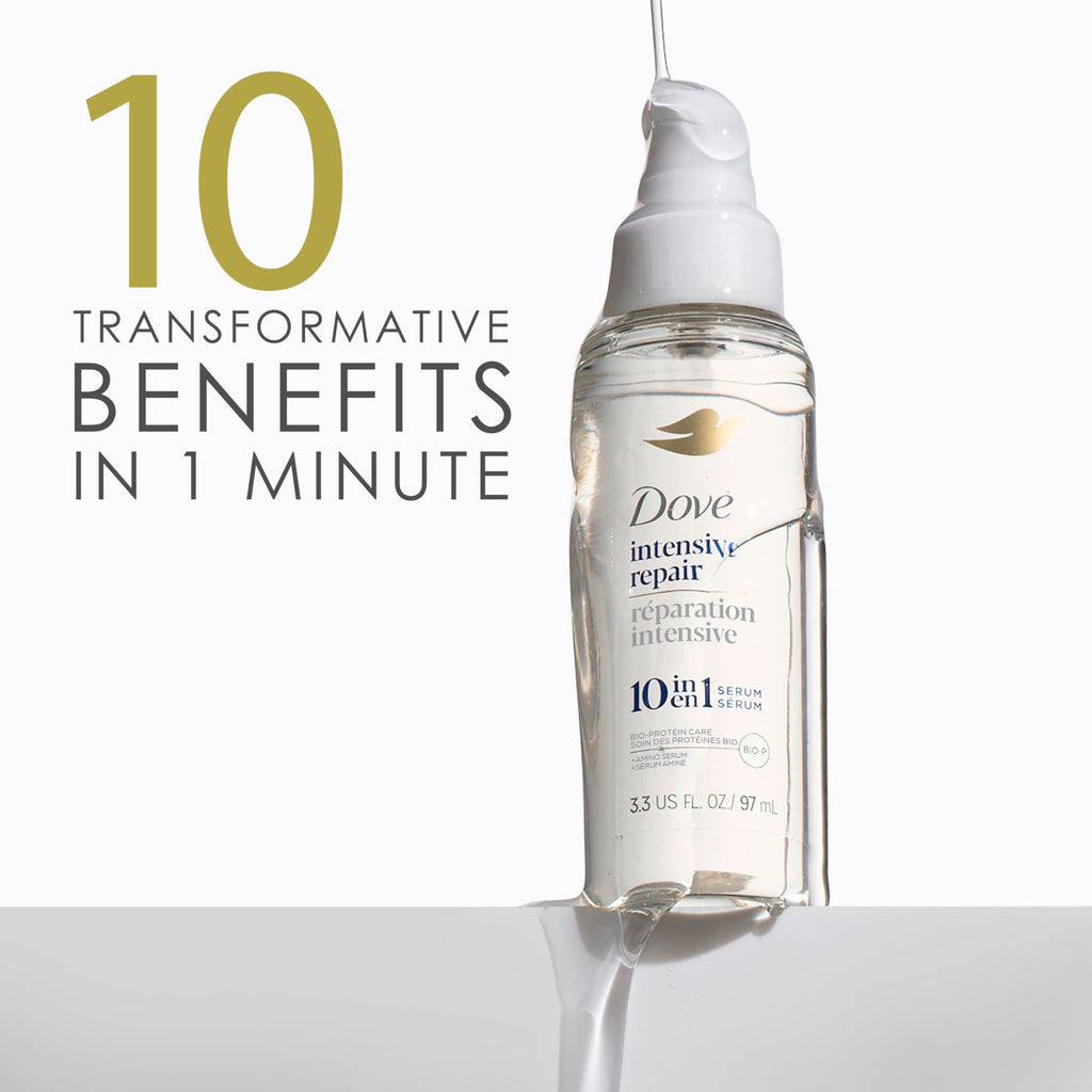 Dove Intensive Repair Serum for Damaged Hair with Amino Serum 3.3oz | Hair treatment provides 72H damage protection, 48H enhanced gloss and 72H smoothness for shinier, healthier-looking hair