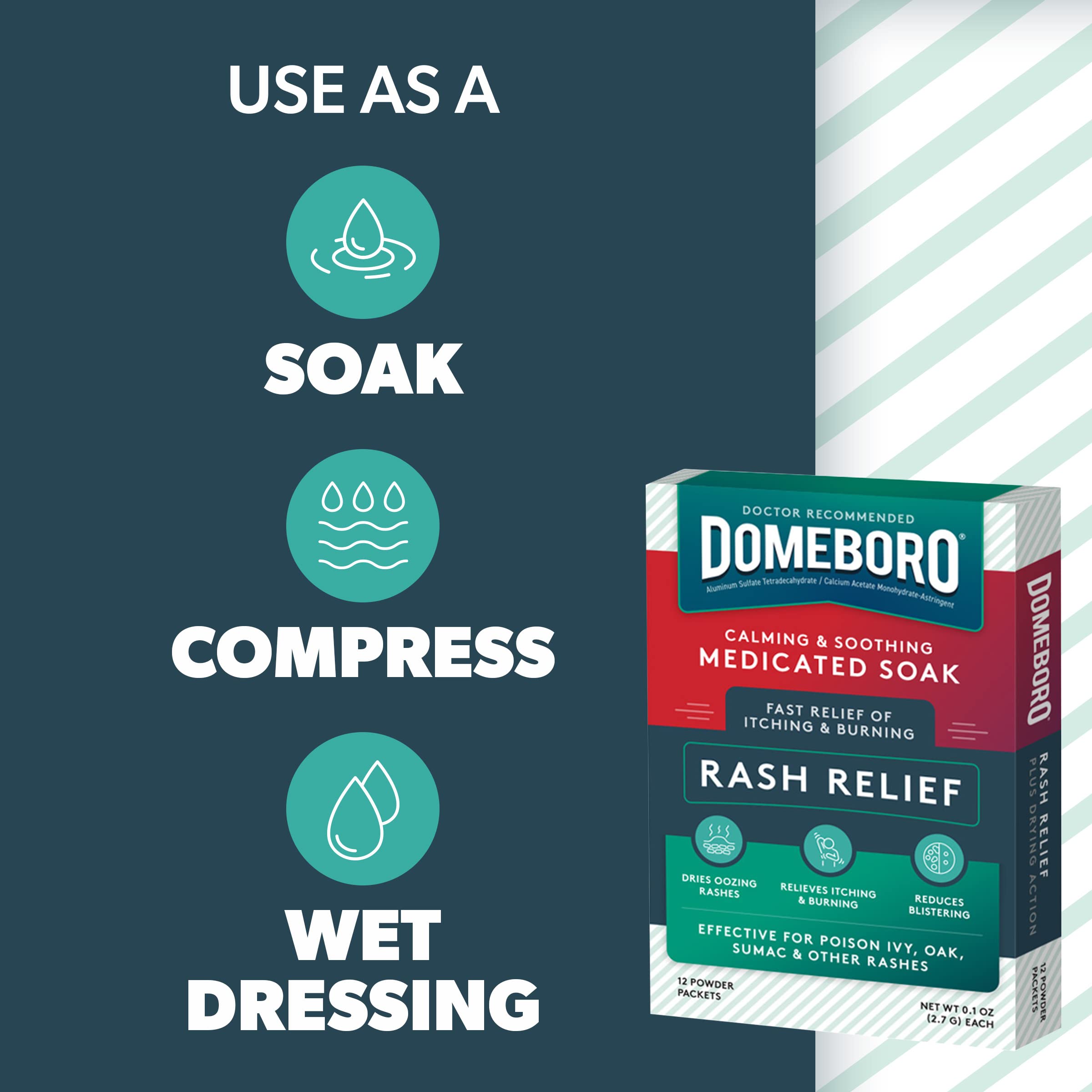 Buy now Domeboro Medicated Soak Rash Relief (Burowâ€™s Solution), 12 Count (Pack of 1) - Packaging May Vary at indiglob india
