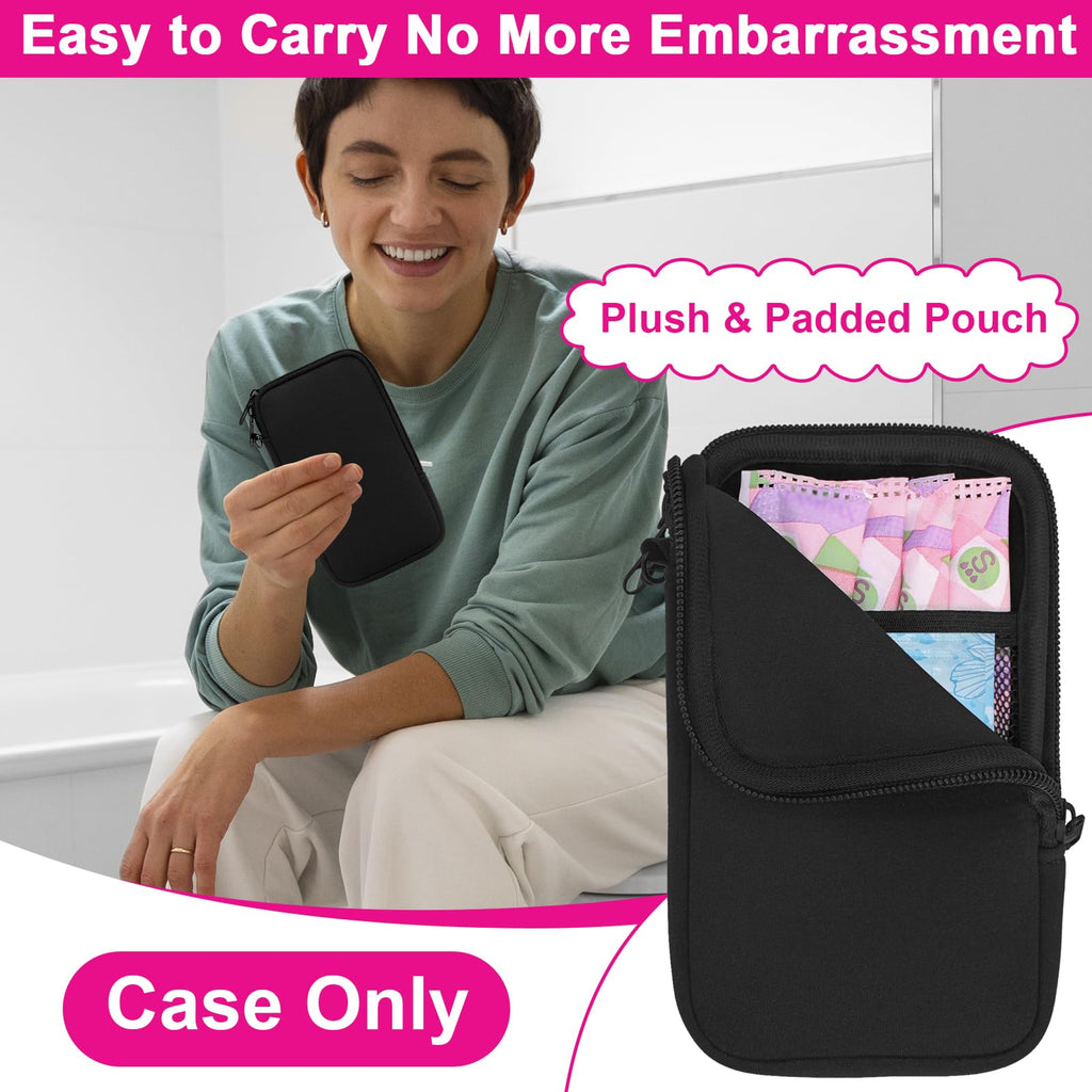 Tampon Holder for Purse, Portable Tampon Bag Organizer Case for Women’s Purse, Travel-Friendly Discreet Period Bag for Feminine Products, Waterproof Pad Bag, Black(Bag Only)