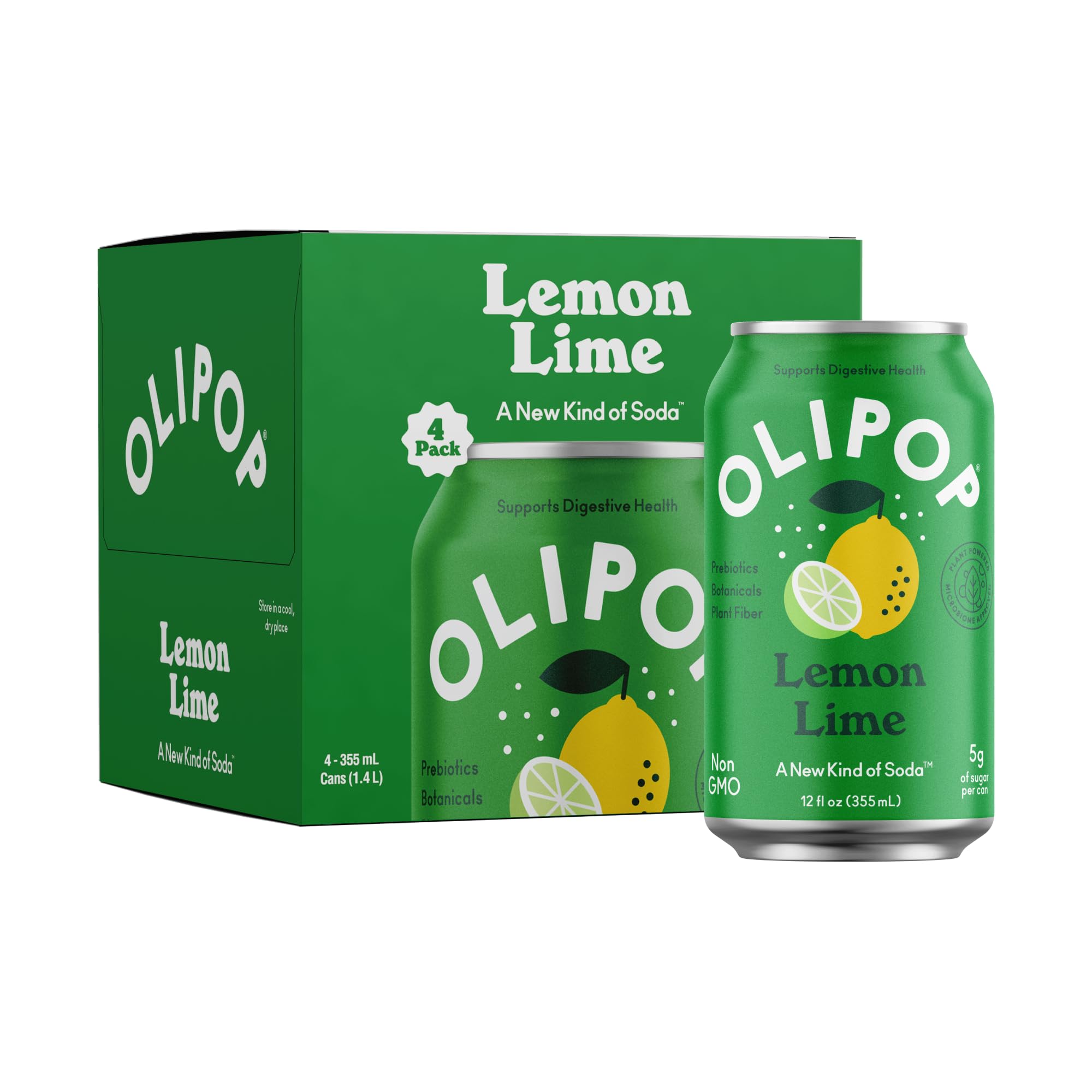Buy now OLIPOP Prebiotic Soda Pop, Lemon Lime, Prebiotics, Botanicals, Plant Fiber, 12 fl oz (4 Cans) at indiglob india