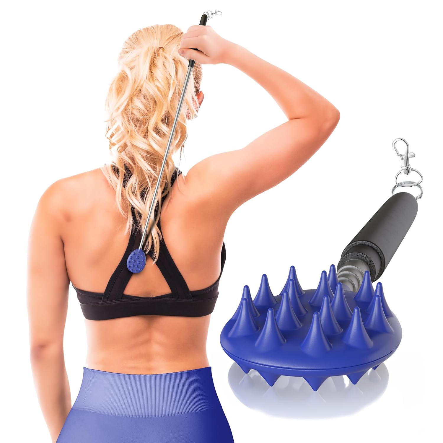 Buy now Cactus Scratcher Extendable Telescopic Back Scratcher - Extends 29" Long Double Sided Retractable Scratching Tool for Hand, Neck, Head, and Body - Universal Gift for Family, Pets, and Friends, Black Extendable Keychain Blue at indiglob india