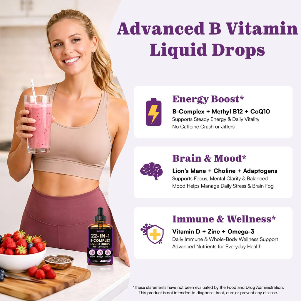 Vitamin B Complex Liquid Drops, 22-in-1 Active B Formula