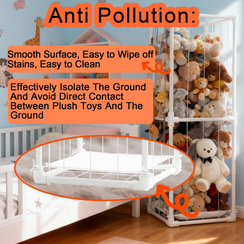 Stuffed Animal Storage Organizer, 58" Extra Large Zoo Cage for 80+ Plushies, Upgraded Quick-Lock Vertical Toy Holder for Kids Room & Playroom (White)