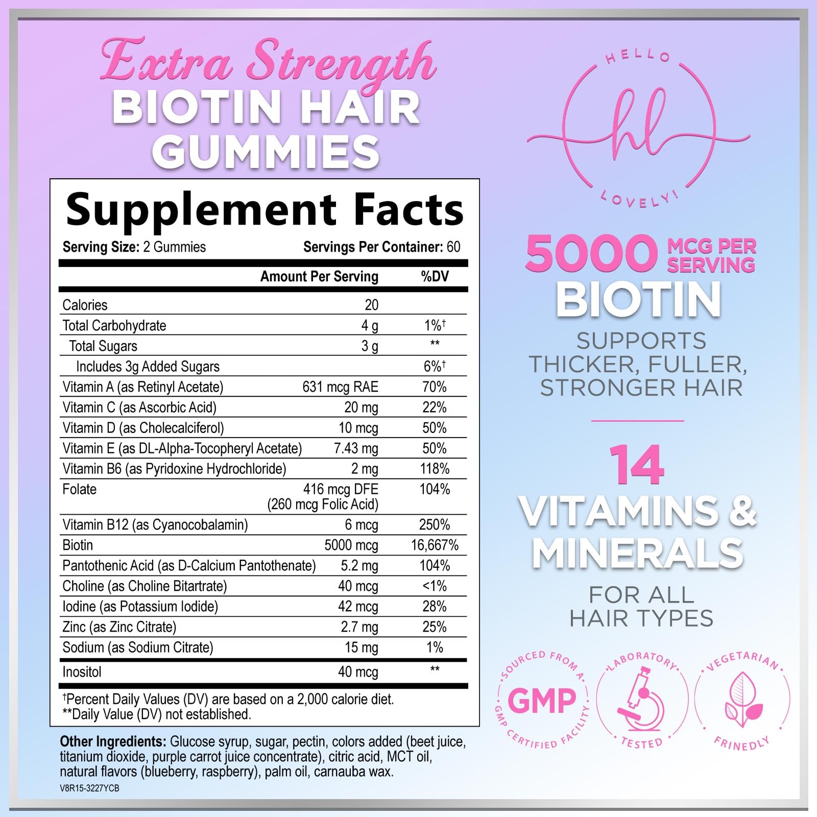 Hair Vitamins Gummies for Hair Growth - Hair, Skin & Nails Beauty Complex with 5000mcg Biotin per Serving - Supports Thicker, Stronger, Radiant-Looking Hair for Women & Men, Berry Flavor - 120 Gummies