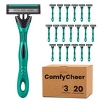 20 count Disposable Razors Blades for Men，3-Blade Razors，Bulk Stainless Steel Shavers with Lubricating Strip for Shaving Sensitive Skin