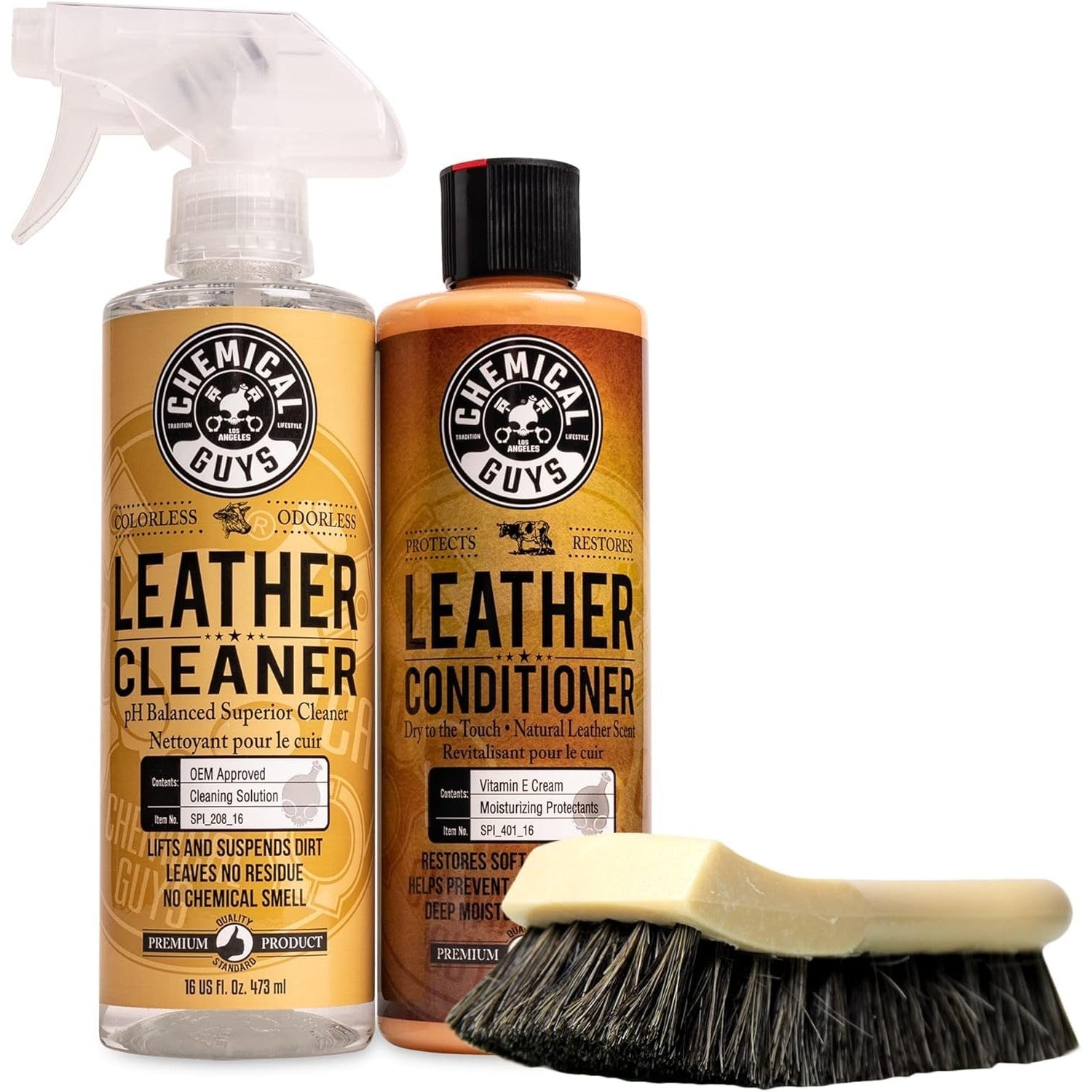 Buy now Chemical Guys Leather Cleaner and Conditioner Kit - 2 Bottles (4 oz Each), Car Cleaner and Conditioner, Safely Cleans & Conditions Leather Car Interiors, Furniture, Shoes, Boots, Bags, Apparel & More 16 Fl Oz KIT + BRUSH at indiglob india