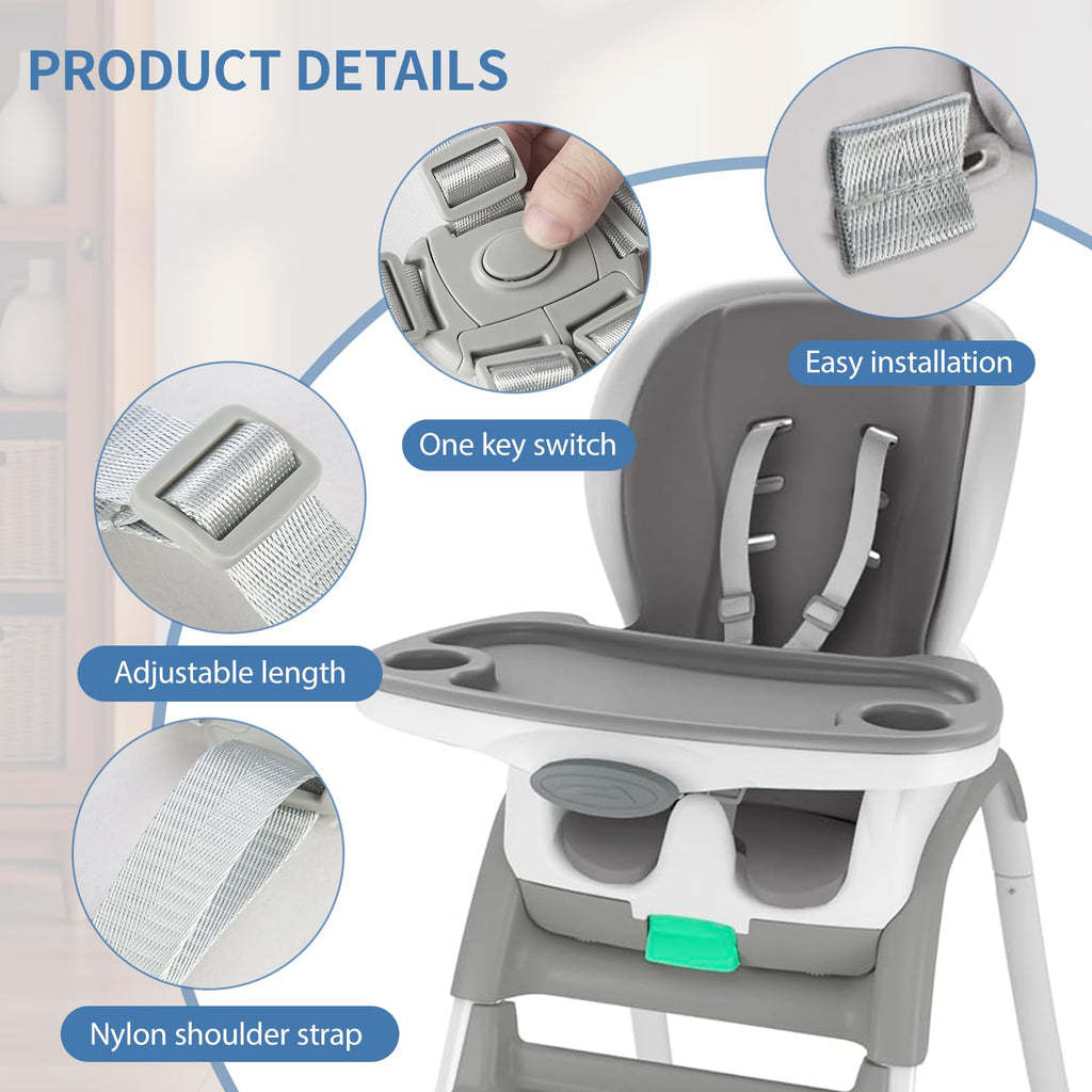 High Chair Straps Replacement Compatible with Ingenuity Graco High Chair, 5 Point Harness HighChair Straps Fit for Ingenuity, Adjustable Safety Belt High Chair Accessories for Most High Chairs