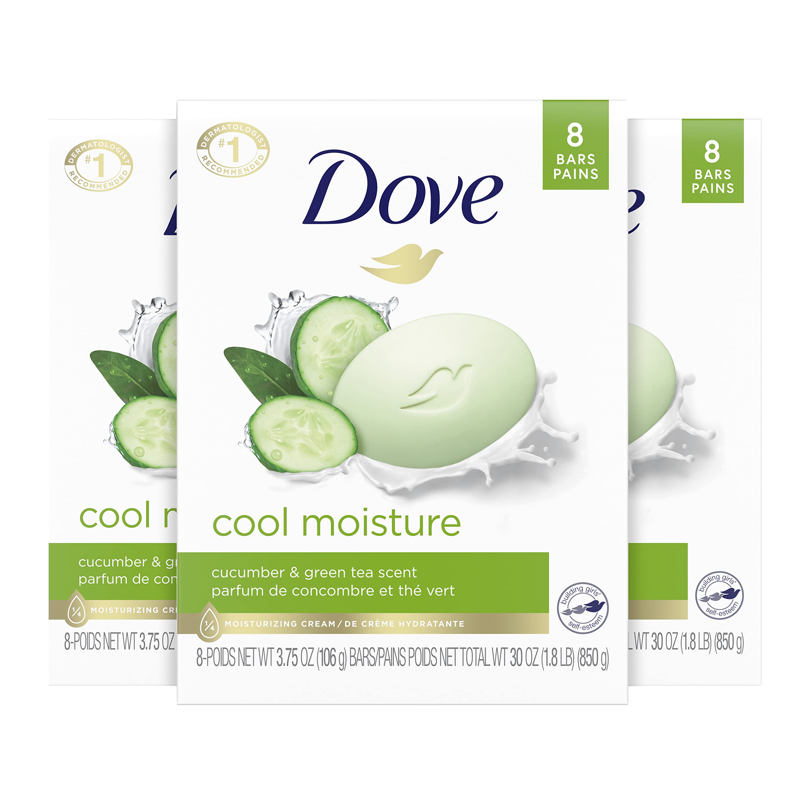 Dove Beauty Bar Soap Cool Moisture Cucumber & Green Tea Scent, 2 Bars for Refreshed Skin, Leaves Skin Refreshed 3.75 oz