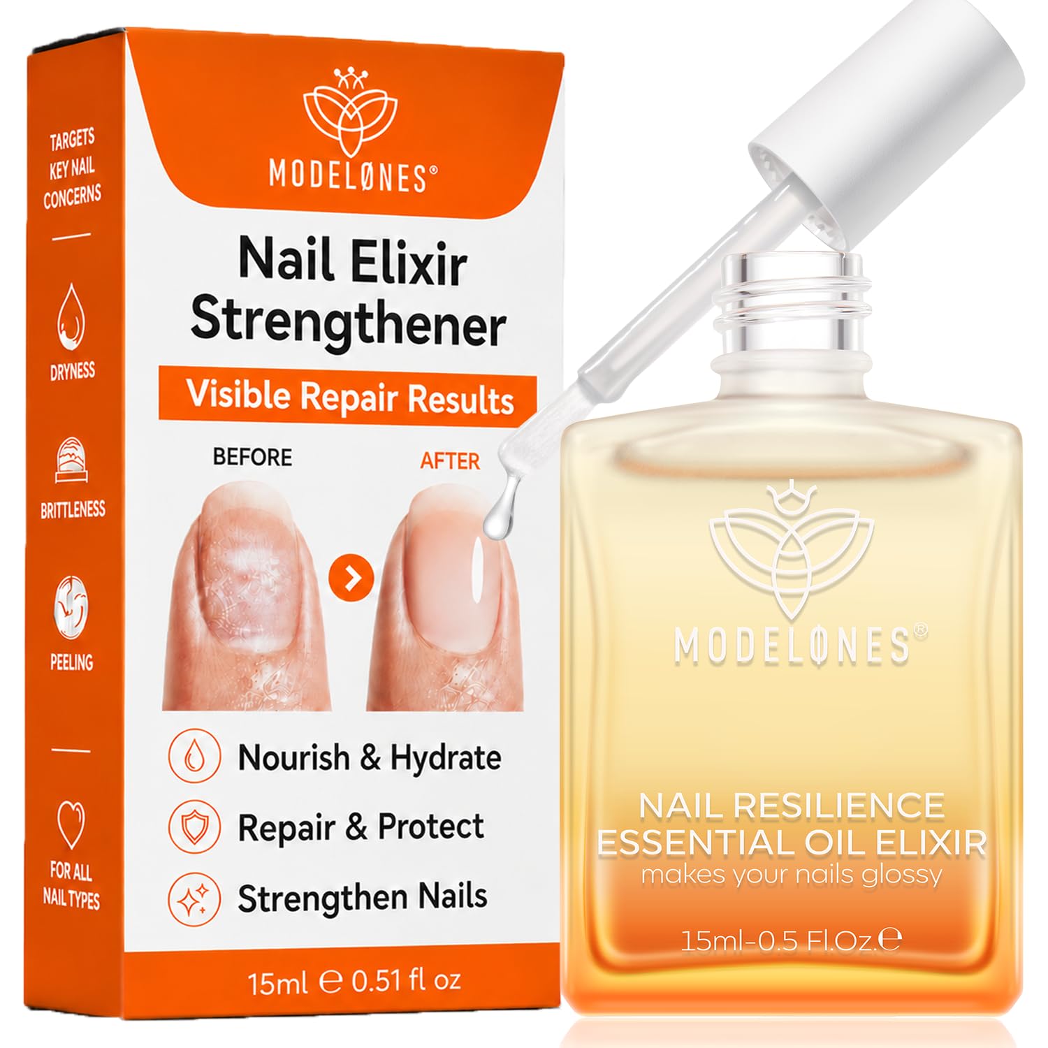 Modelones Nail Strengthener and Growth Oil, Clear Nail Repair for Damaged | Nails Hardener Extra Strong and Growth Repair Mode Gifts Strengthening Polish for Broken Nail Care Women 15ml 0.51 Fl Oz